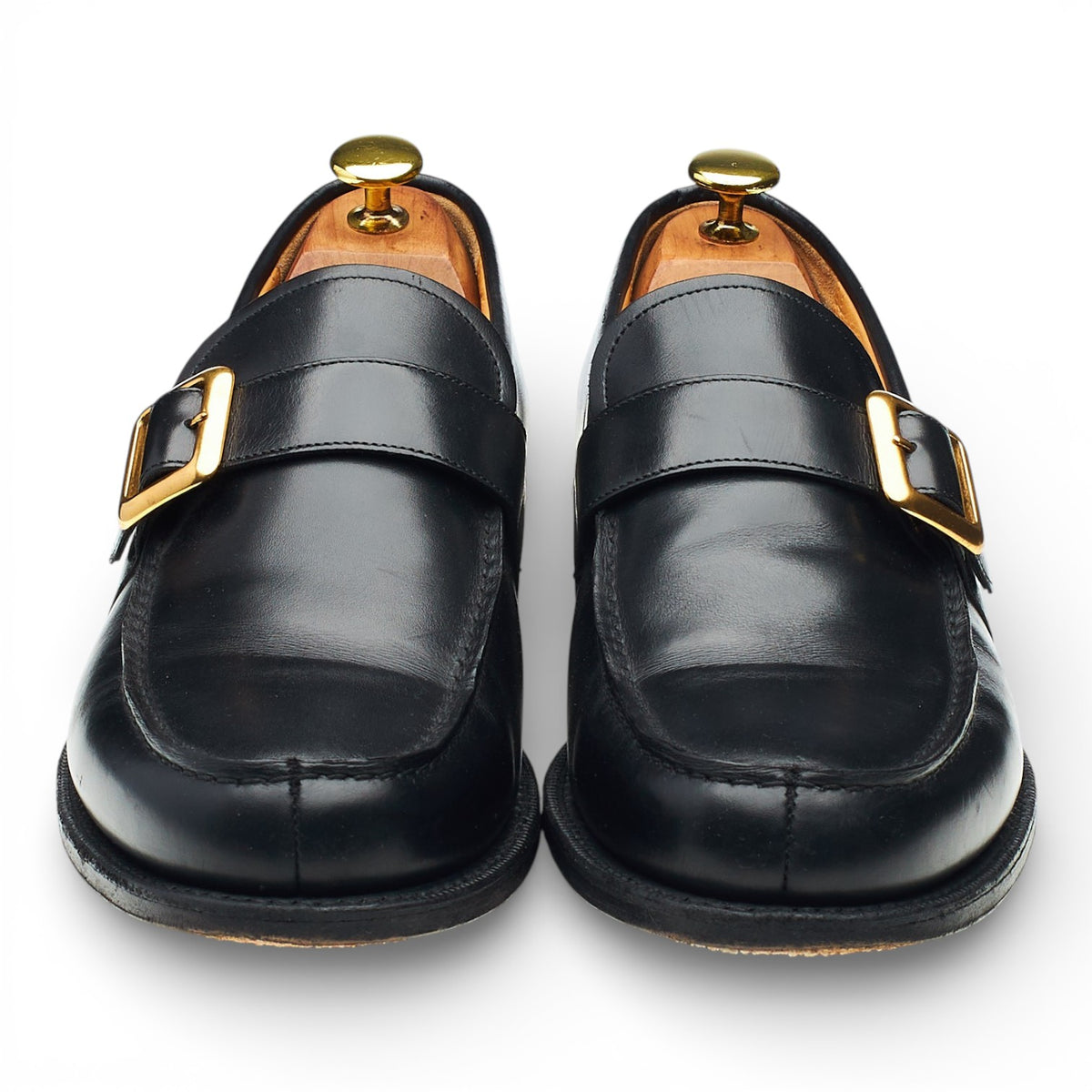 'Caldbeck' Black Leather Monk Strap Loafers UK 9 F
