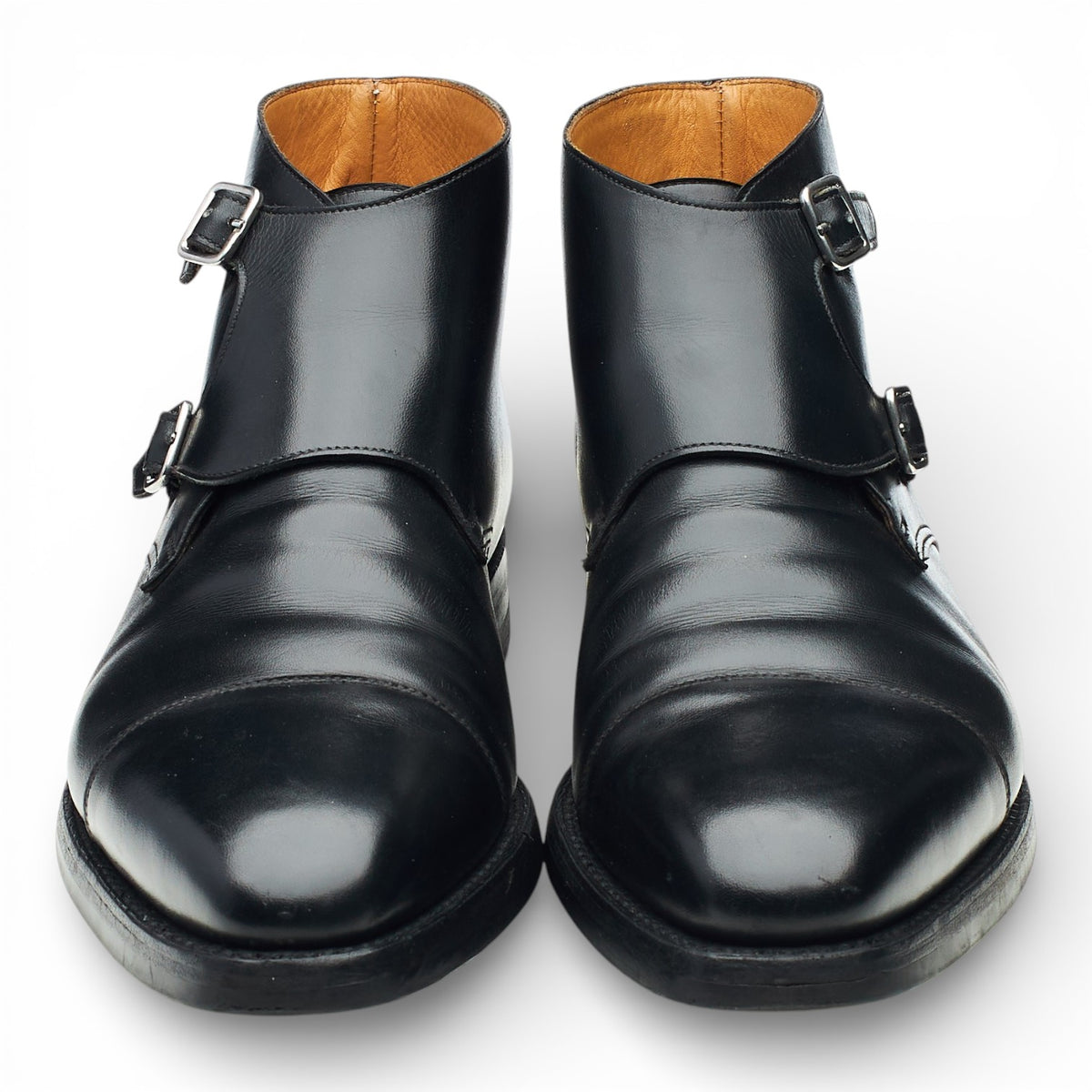 'Camberley' Black Leather Double Monk Strap Boots UK 9.5 E