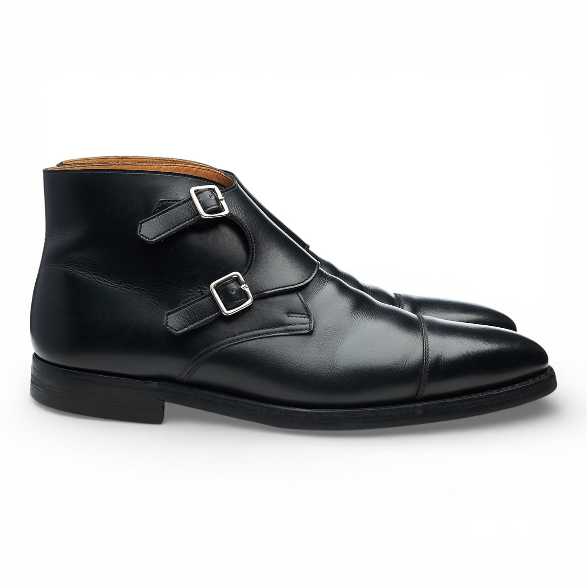 'Camberley' Black Leather Double Monk Strap Boots UK 9.5 E