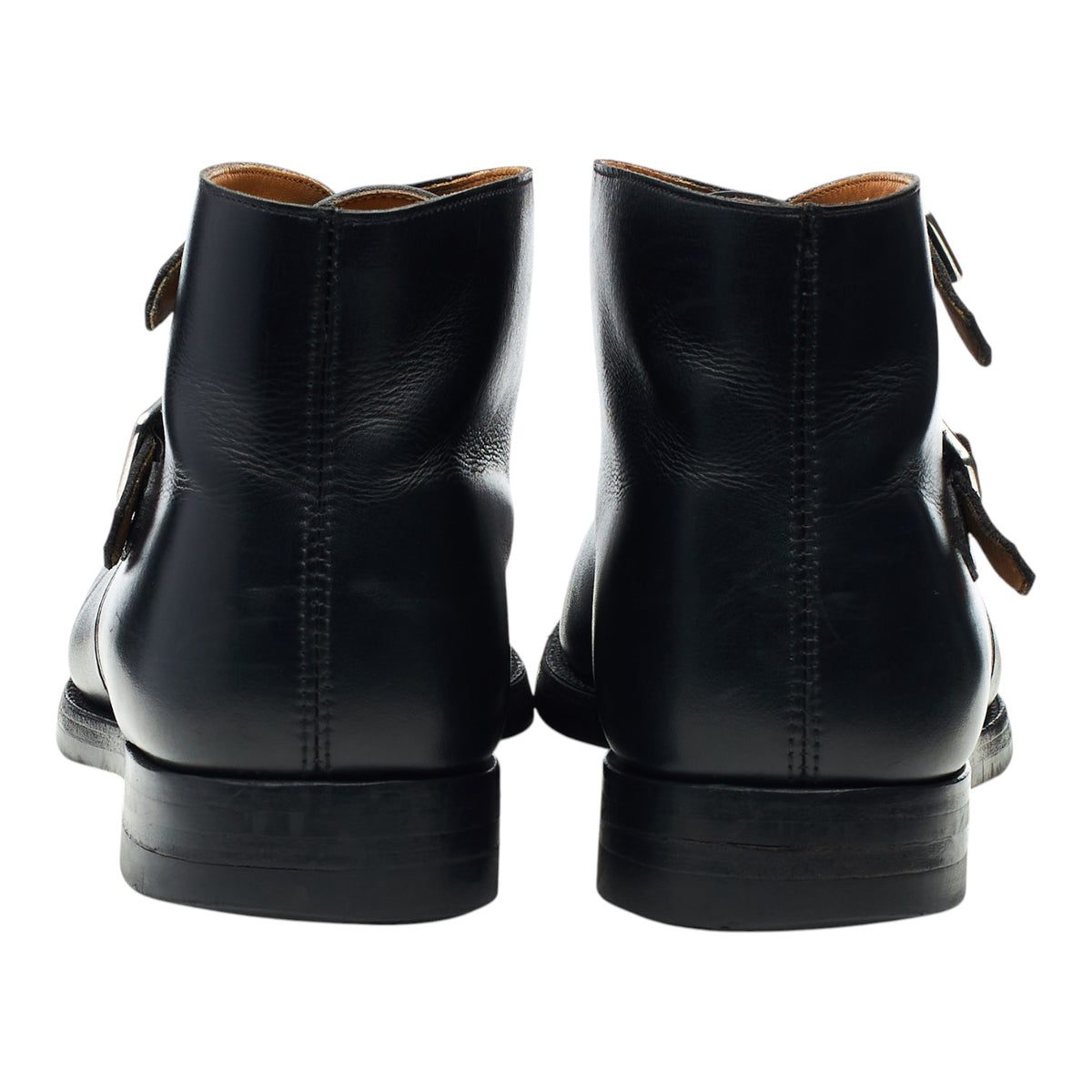 'Camberley' Black Leather Double Monk Strap Boots UK 9.5 E