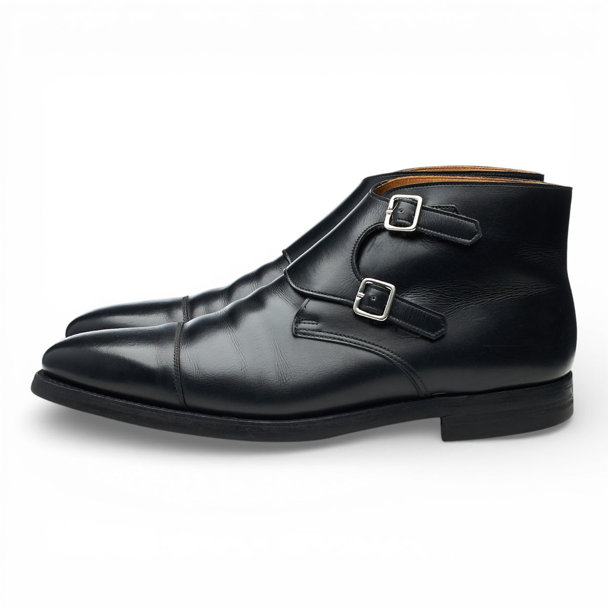 'Camberley' Black Leather Double Monk Strap Boots UK 9.5 E