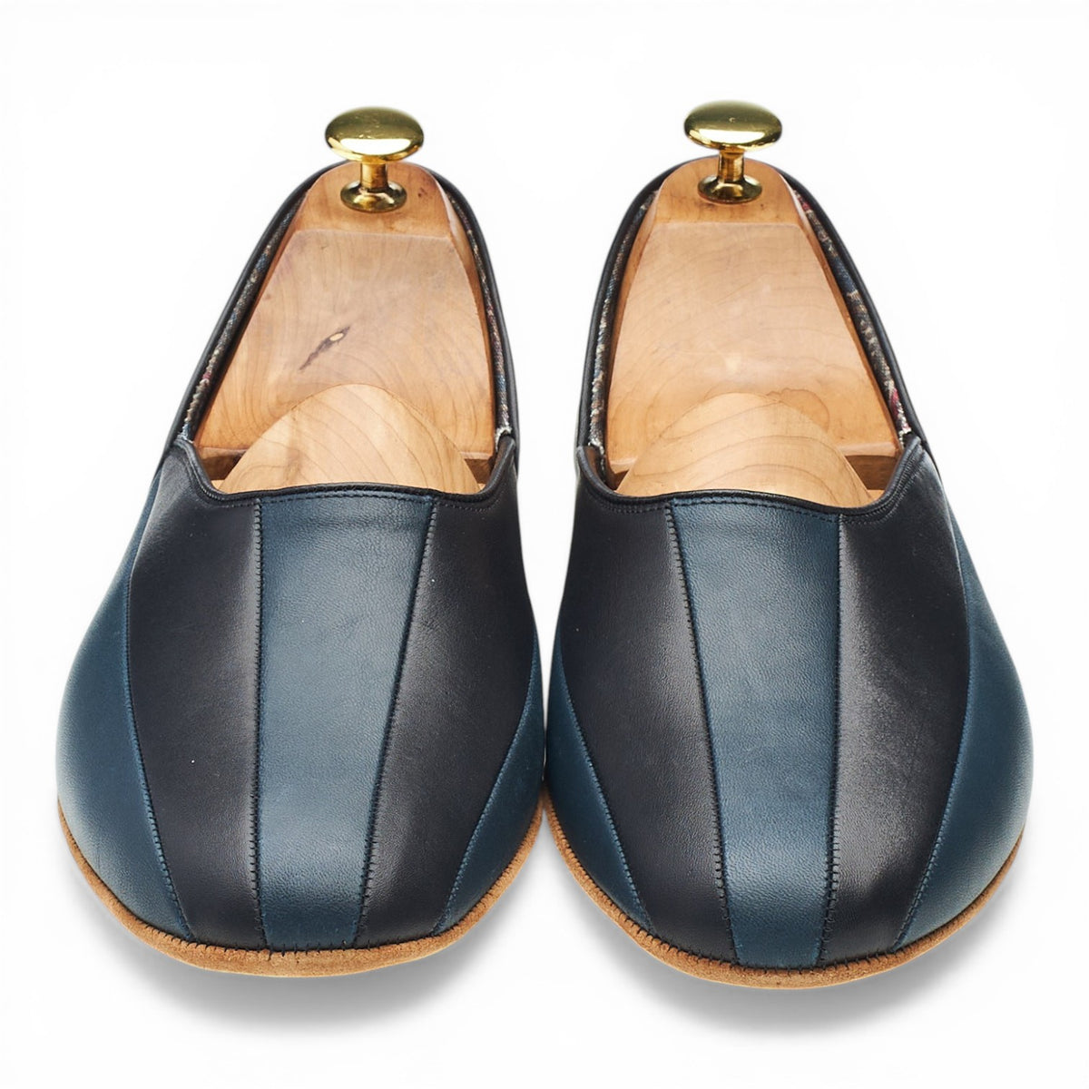 'Vizier' Black and Blue Leather Slippers UK 8.5 F