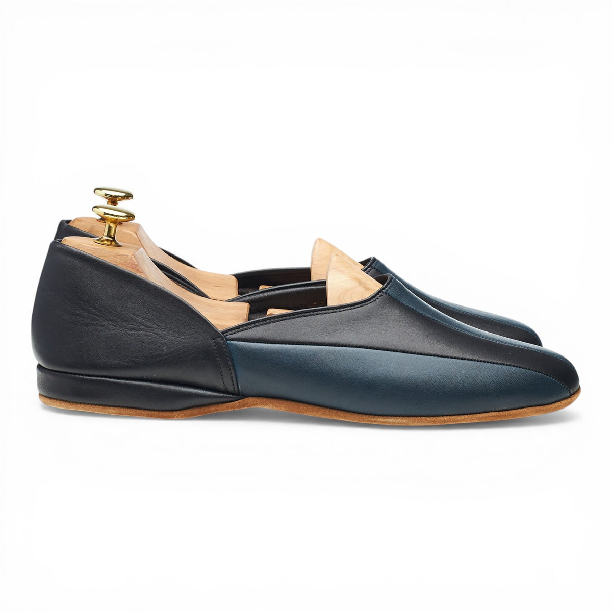 'Vizier' Black and Blue Leather Slippers UK 8.5 F