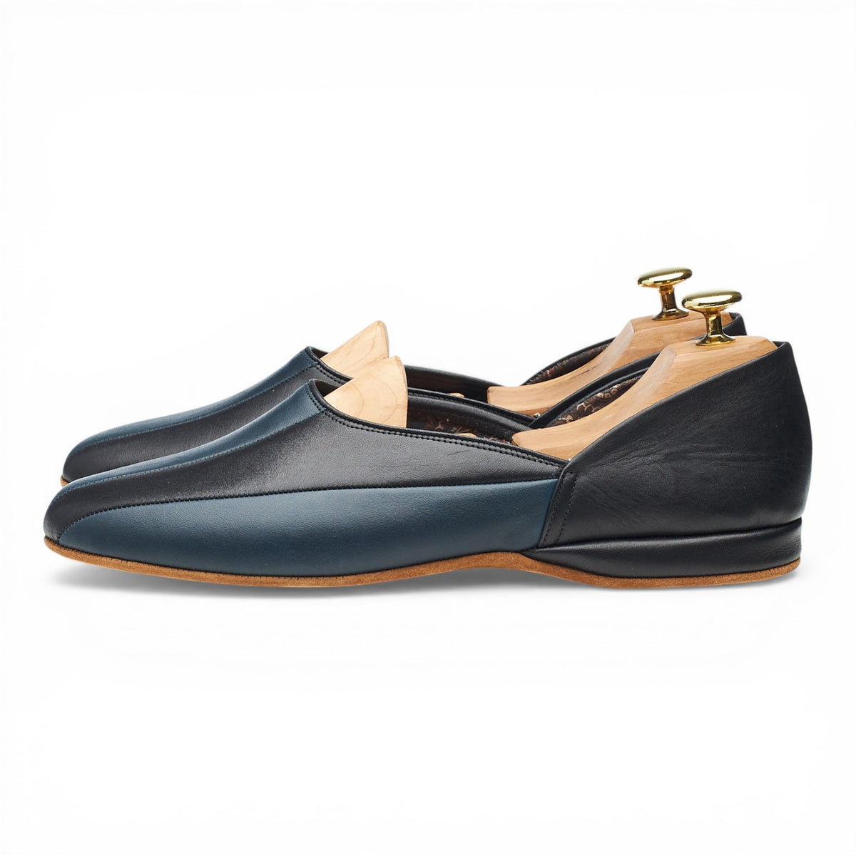 'Vizier' Black and Blue Leather Slippers UK 8.5 F