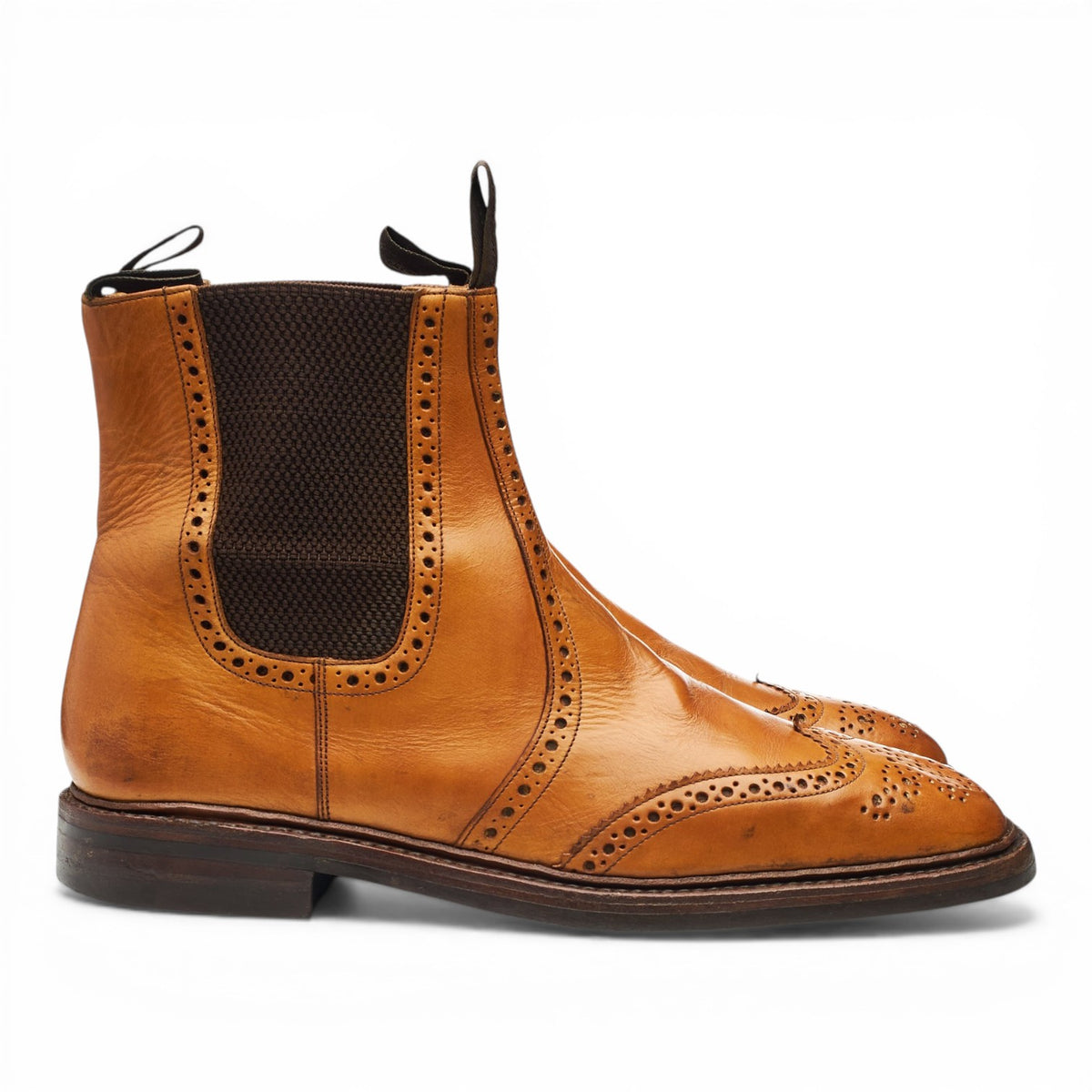 1880 'Thirsk' Tan Brown Leather Brogue Chelsea Boots UK 9 F