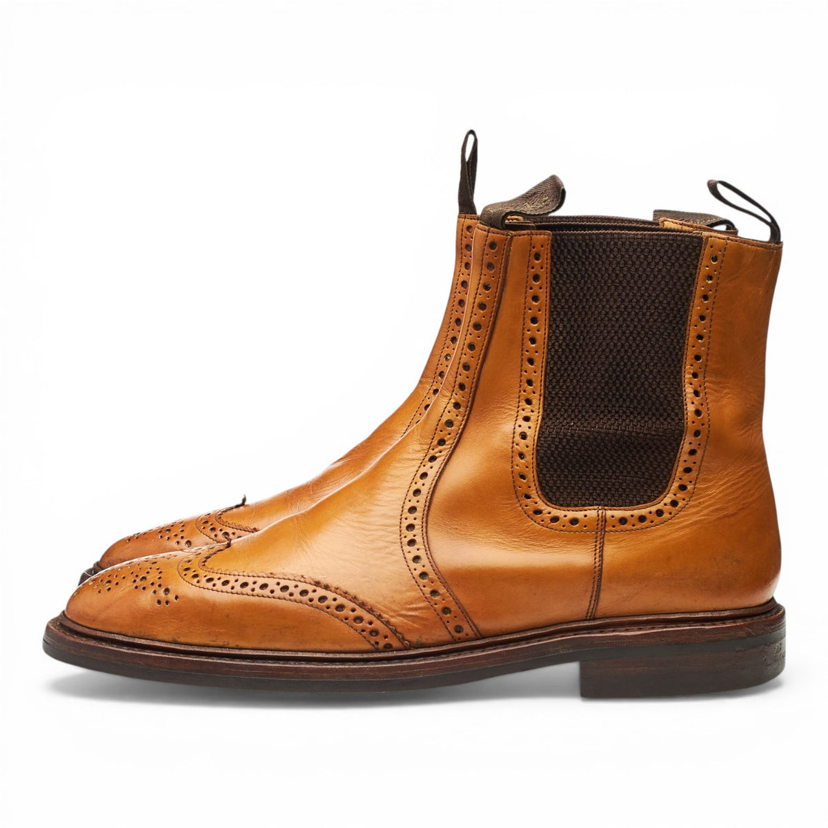 1880 'Thirsk' Tan Brown Leather Brogue Chelsea Boots UK 9 F