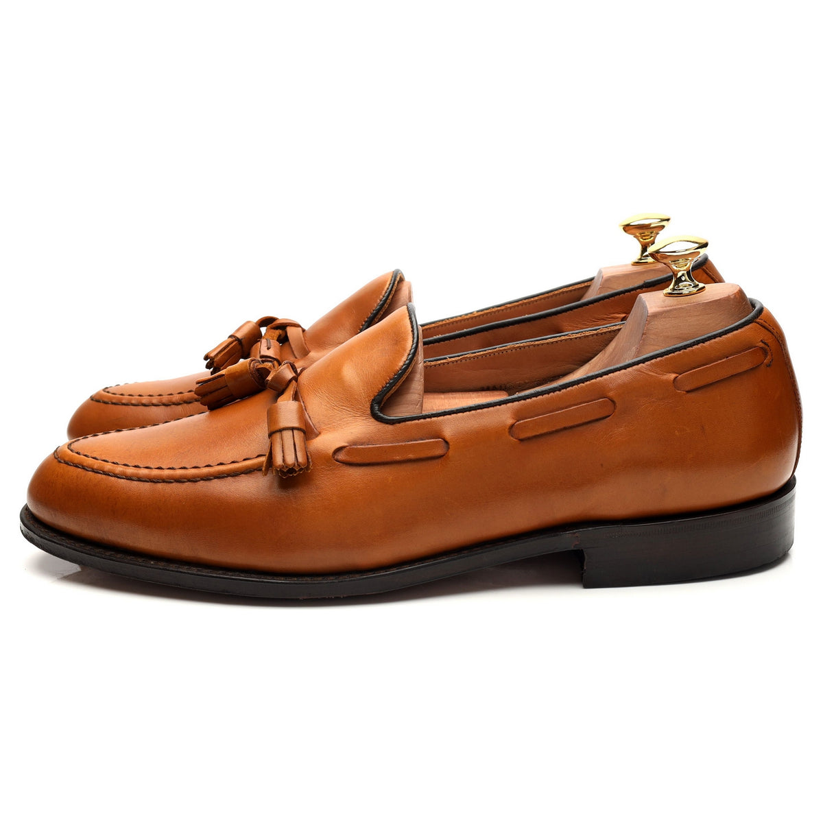 &#39;Lewis&#39; Tan Brown Leather Tassel Loafers UK 10 F
