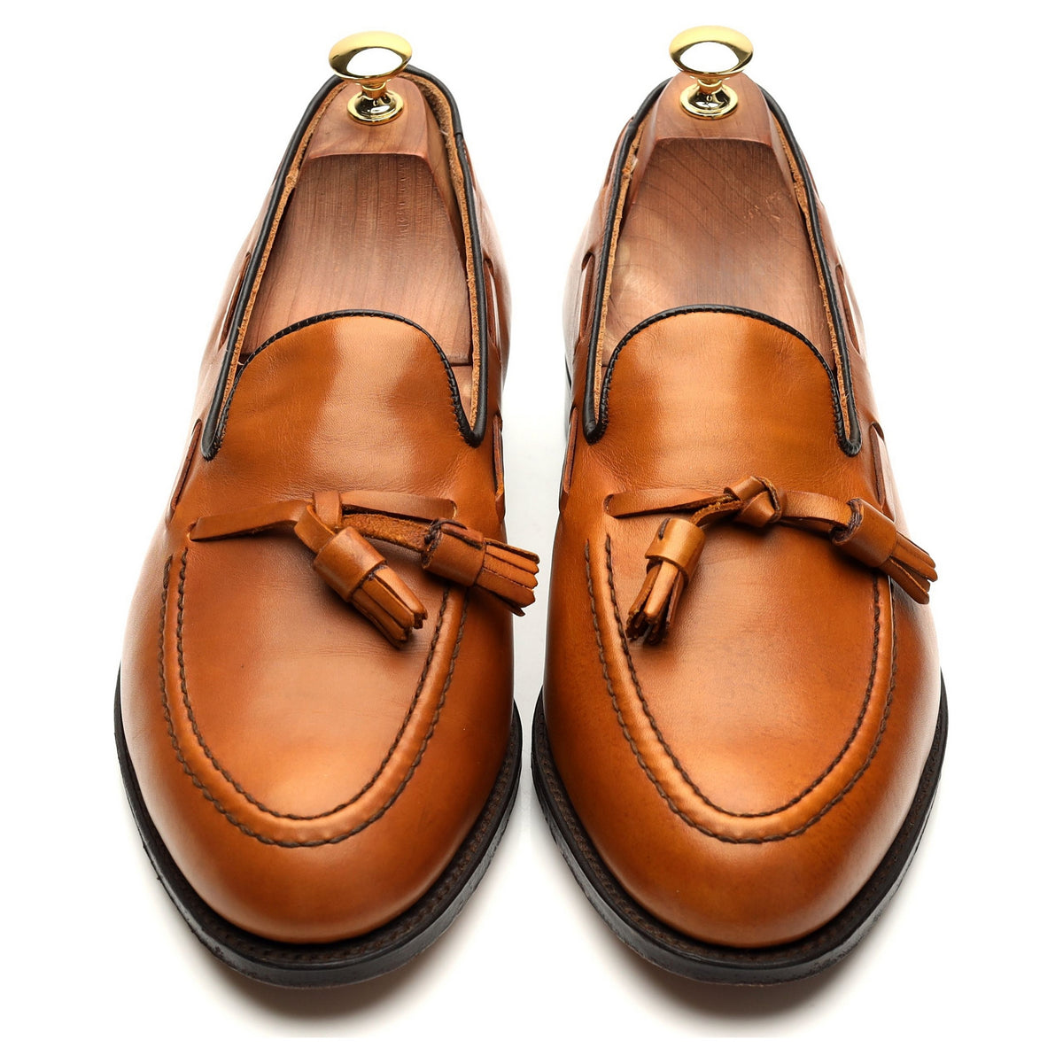 &#39;Lewis&#39; Tan Brown Leather Tassel Loafers UK 10 F