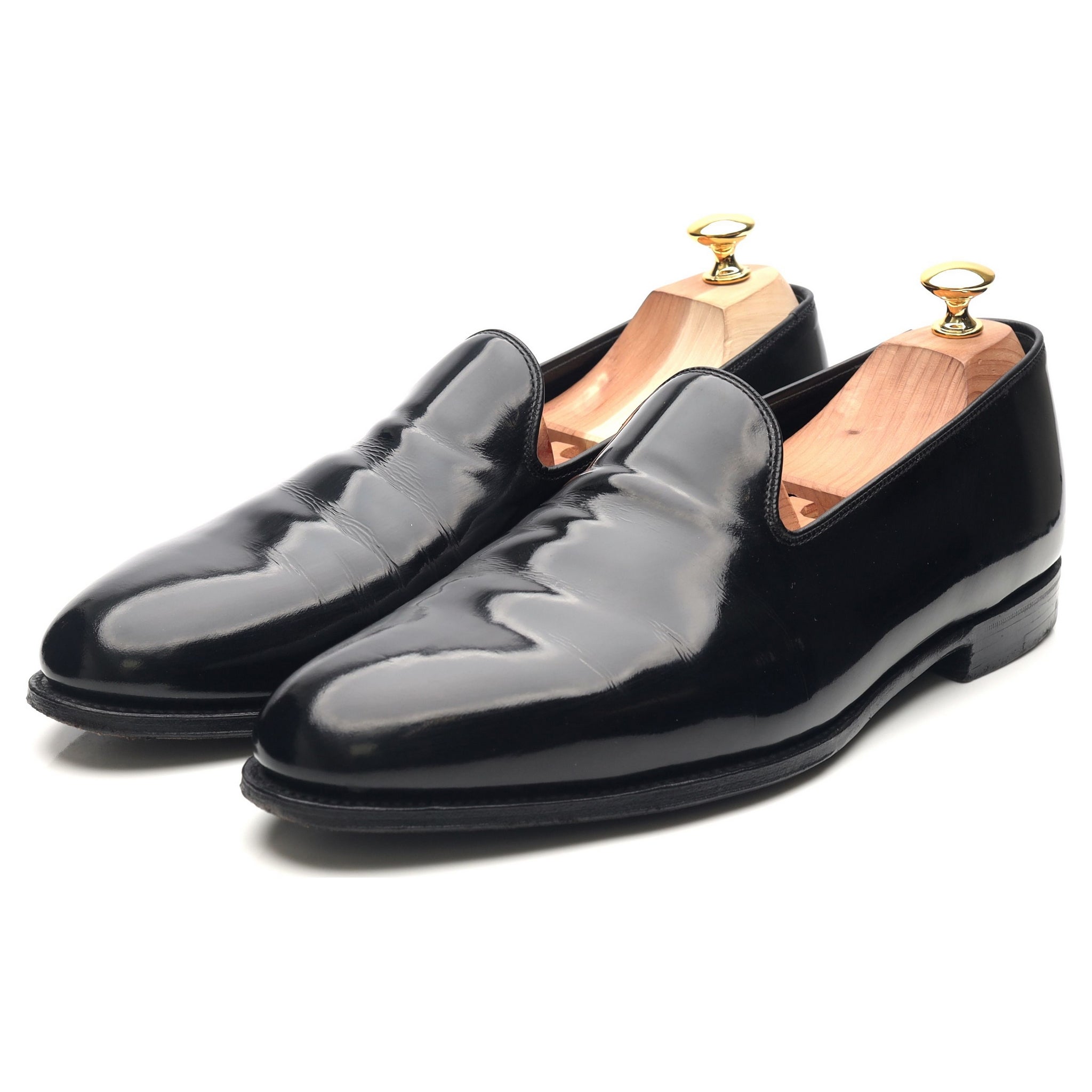 Albert' Black Patent Leather Slippers UK 11.5 D - Abbot's Shoes