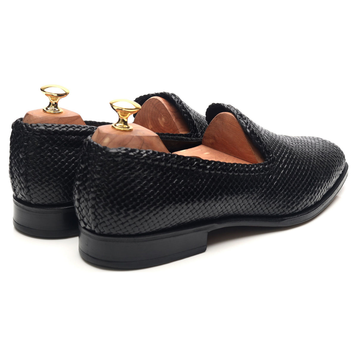 Black Leather Braided Loafers UK 10 EE