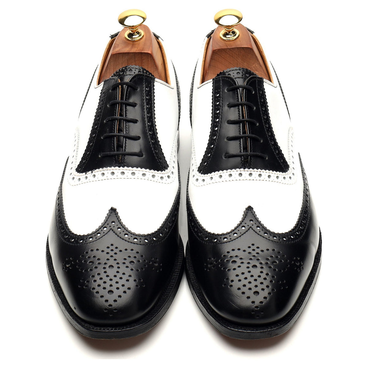 &#39;George&#39; Black White Leather Spectator Brogues UK 9 F