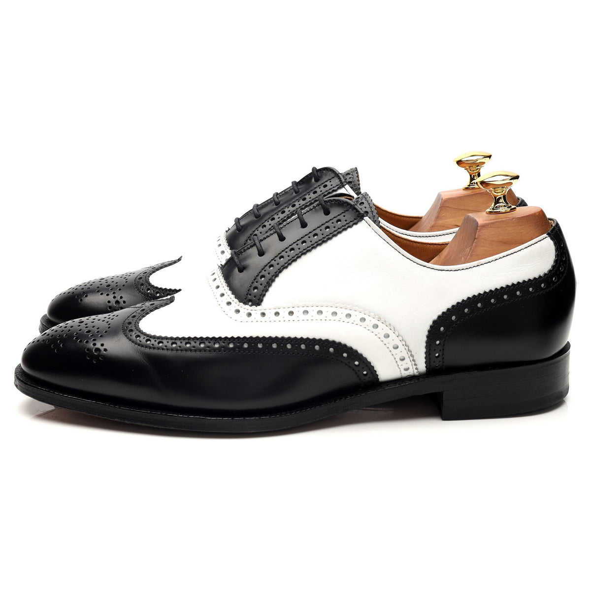 &#39;George&#39; Black White Leather Spectator Brogues UK 9 F
