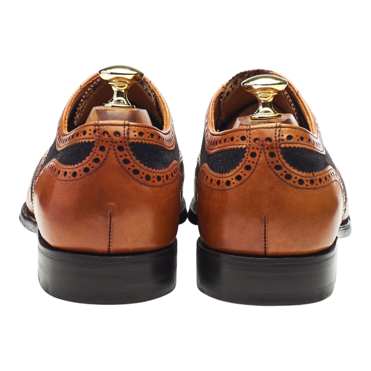 'Edwin' Tan Brown Leather and Navy Blue Suede Oxford Brogues UK 7.5 F
