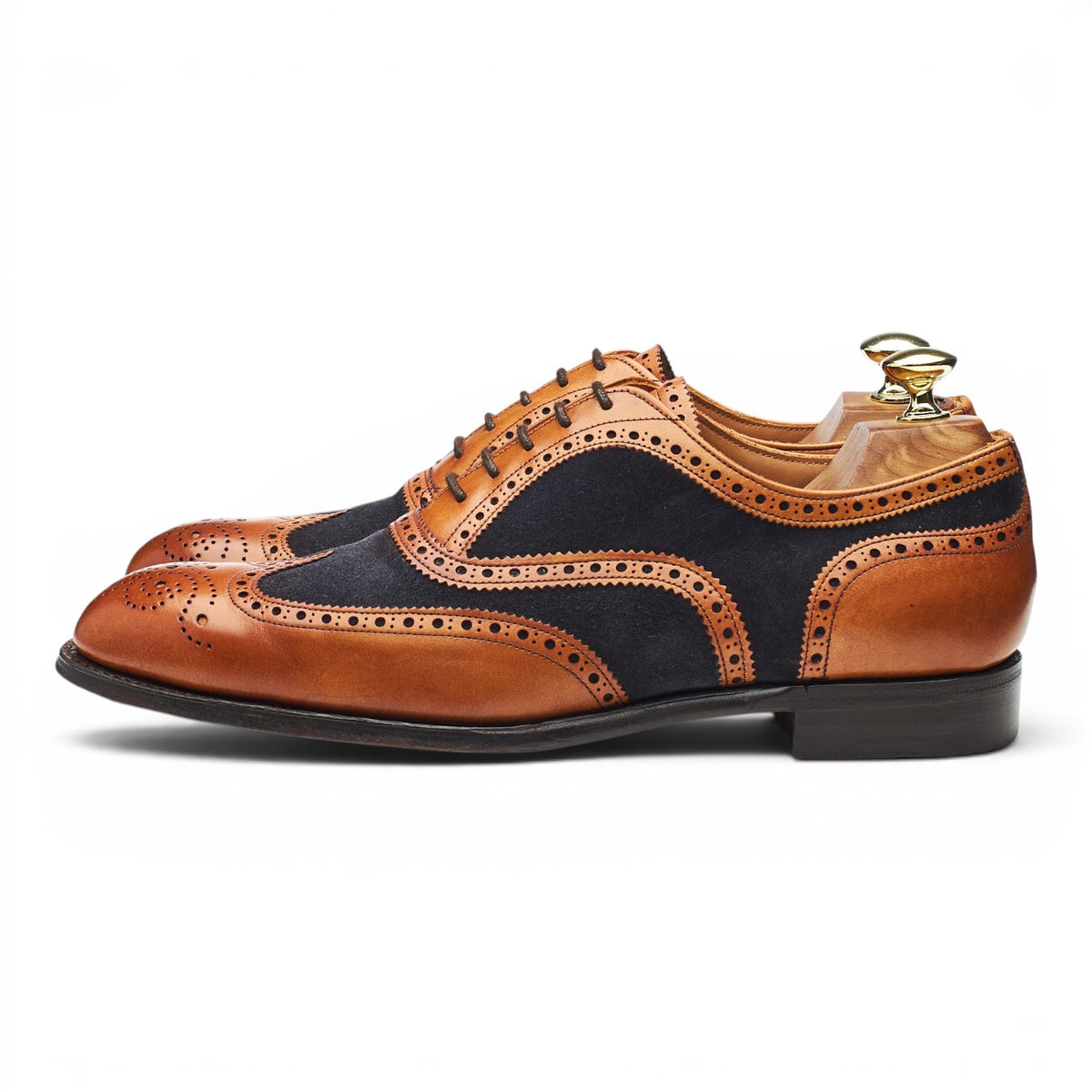 'Edwin' Tan Brown Leather and Navy Blue Suede Oxford Brogues UK 7.5 F