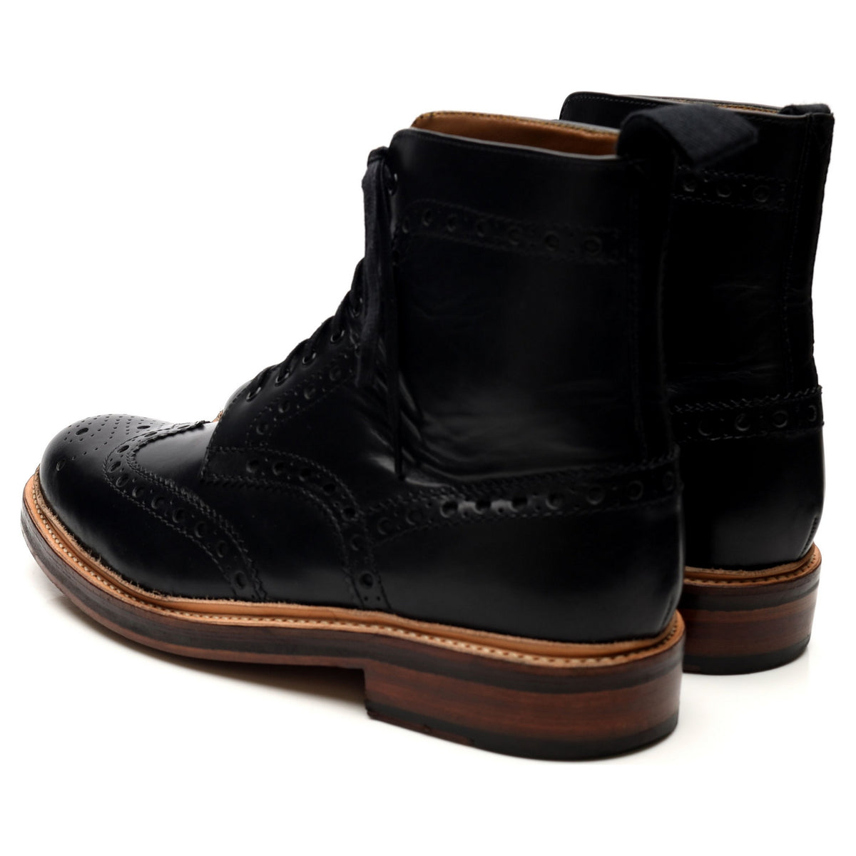 &#39;Fred&#39; Black Leather Brogue Boots UK 9.5 G