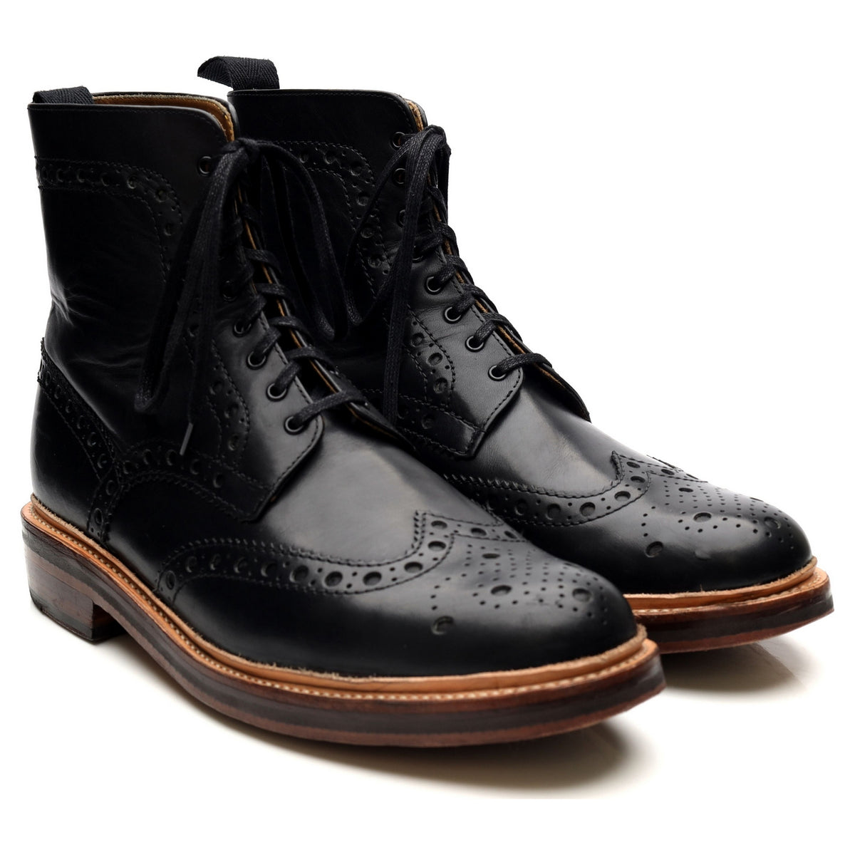 &#39;Fred&#39; Black Leather Brogue Boots UK 9.5 G