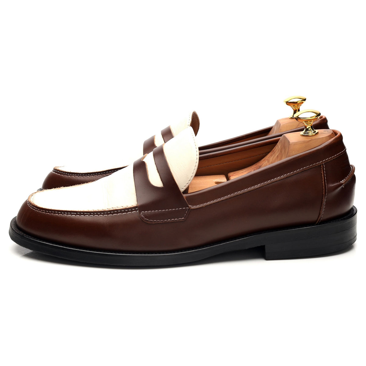 Brown / White Leather Penny Loafers UK 12