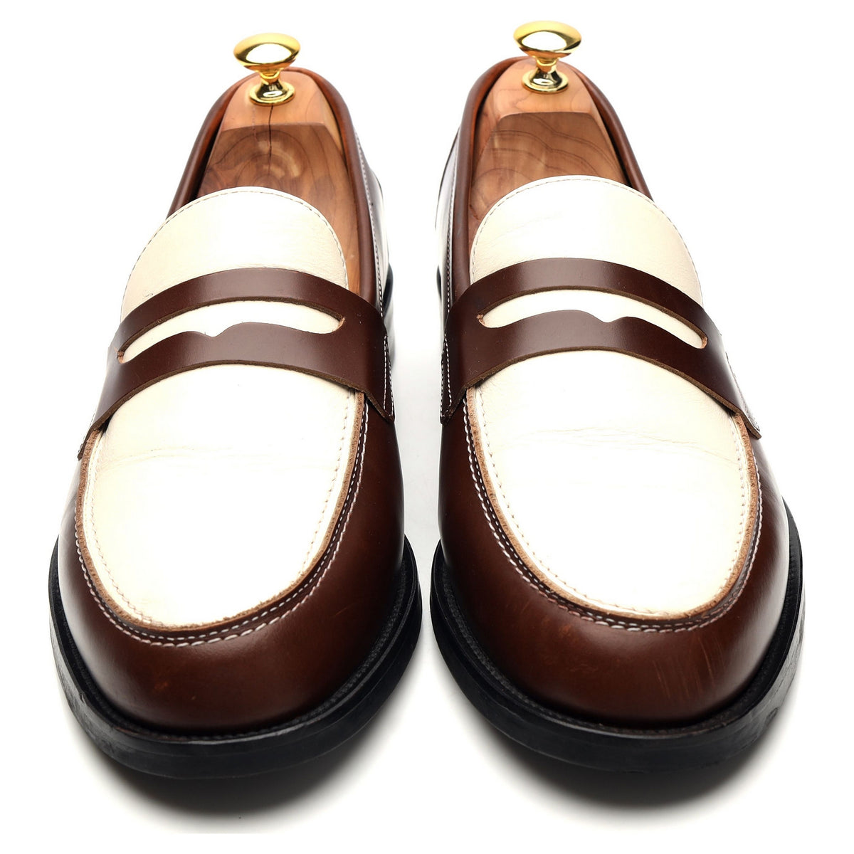 Brown / White Leather Penny Loafers UK 12