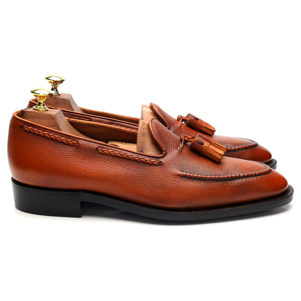 &#39;Gillespie&#39; Tan Brown Grain Leather Tassel Loafers UK 7 E