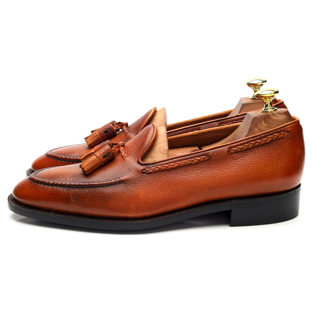 &#39;Gillespie&#39; Tan Brown Grain Leather Tassel Loafers UK 7 E