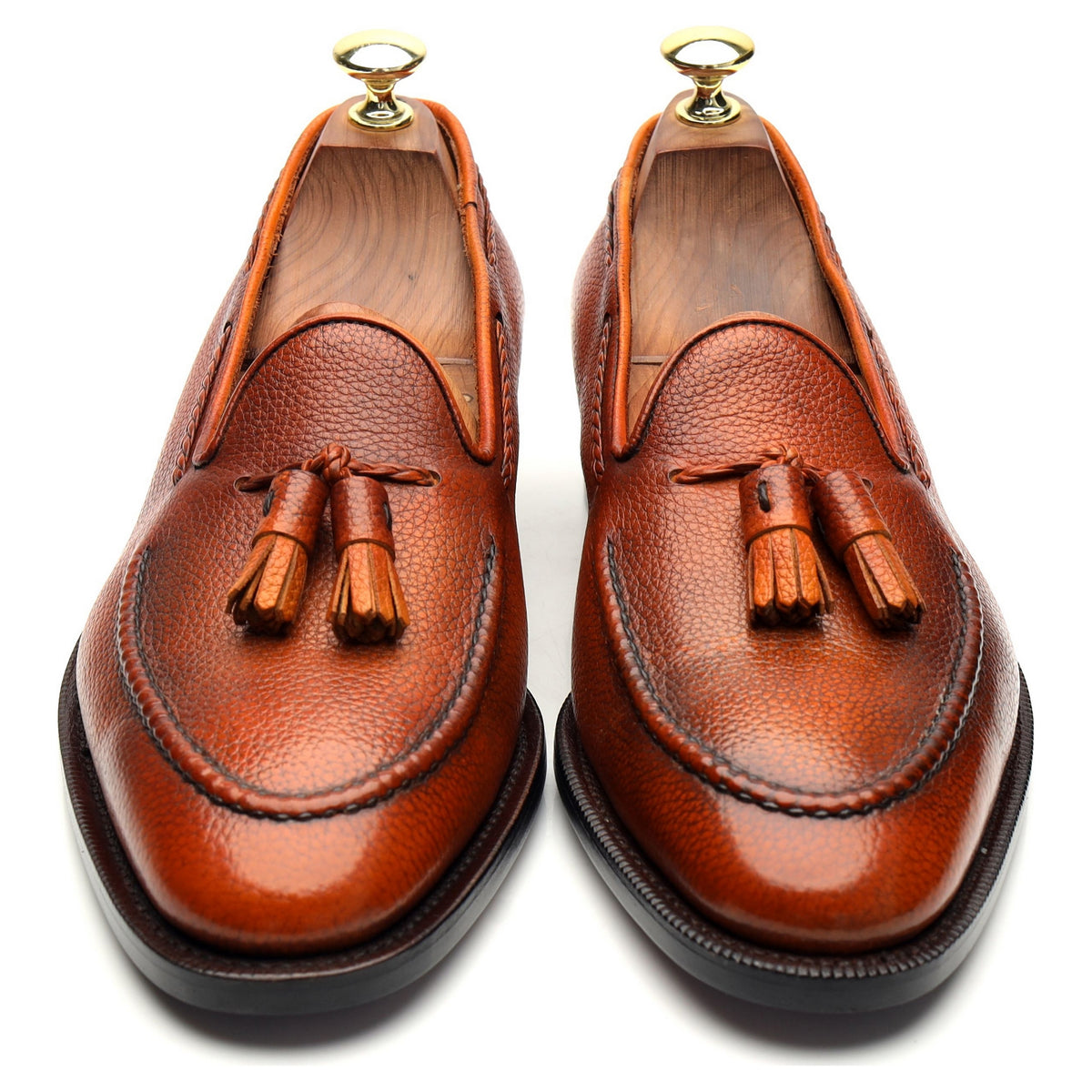 &#39;Gillespie&#39; Tan Brown Grain Leather Tassel Loafers UK 7 E