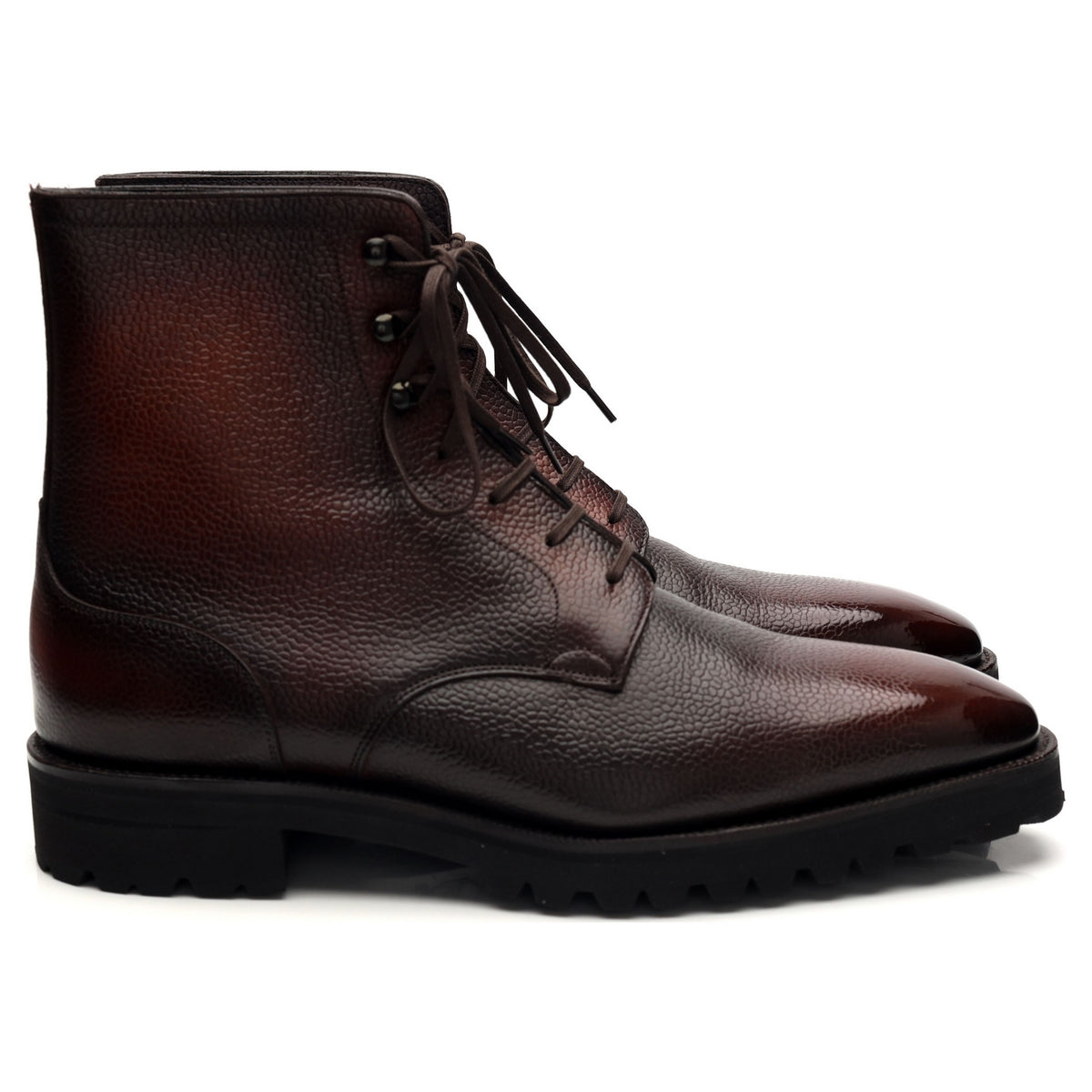 &#39;Derby Simple&#39; Dark Brown Grain Patina Leather Boots UK 8.5 E