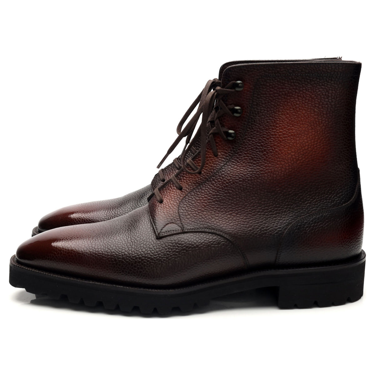 &#39;Derby Simple&#39; Dark Brown Grain Patina Leather Boots UK 8.5 E