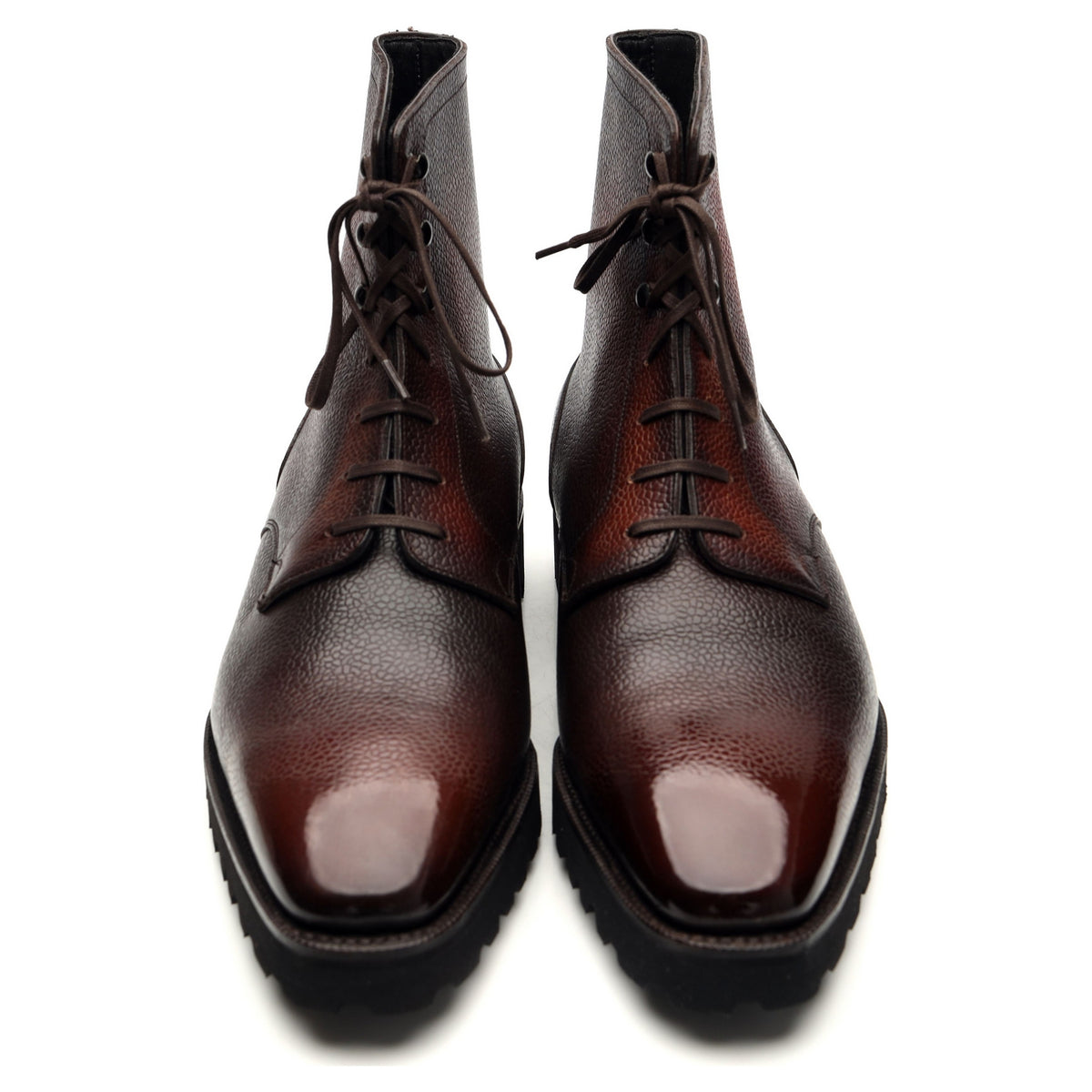 &#39;Derby Simple&#39; Dark Brown Grain Patina Leather Boots UK 8.5 E