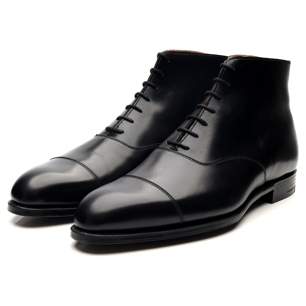 &#39;William&#39; Black Leather Cap Toe Boots UK 9 E