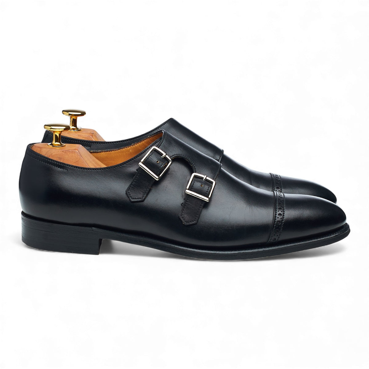 'Camborne' Black Leather Double Monk Strap UK 5.5 EE