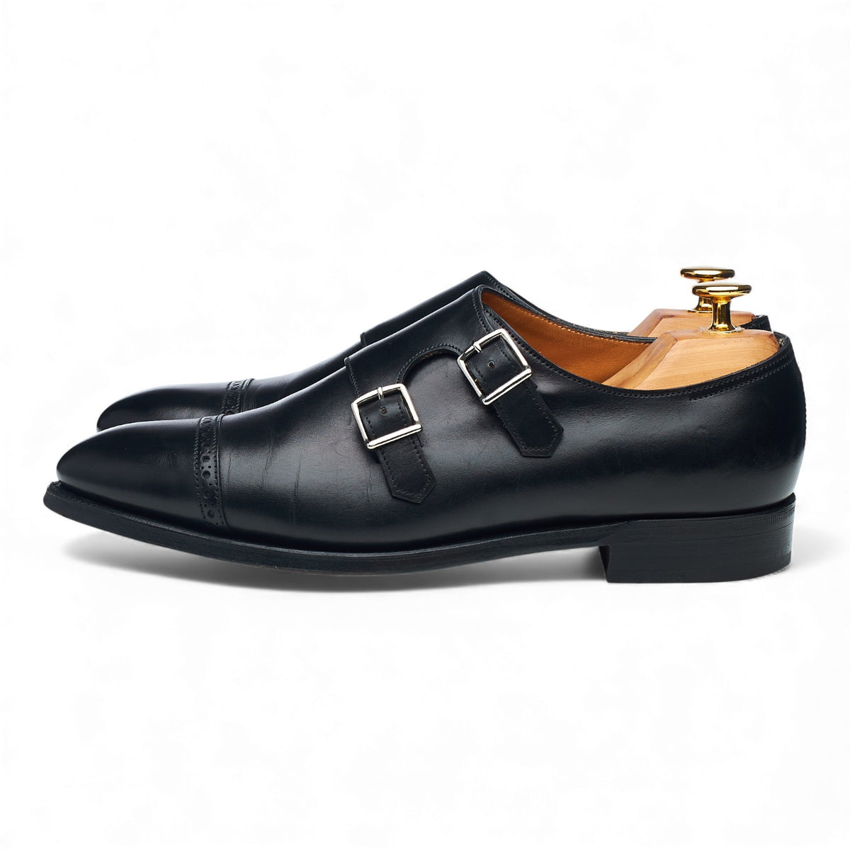 'Camborne' Black Leather Double Monk Strap UK 5.5 EE