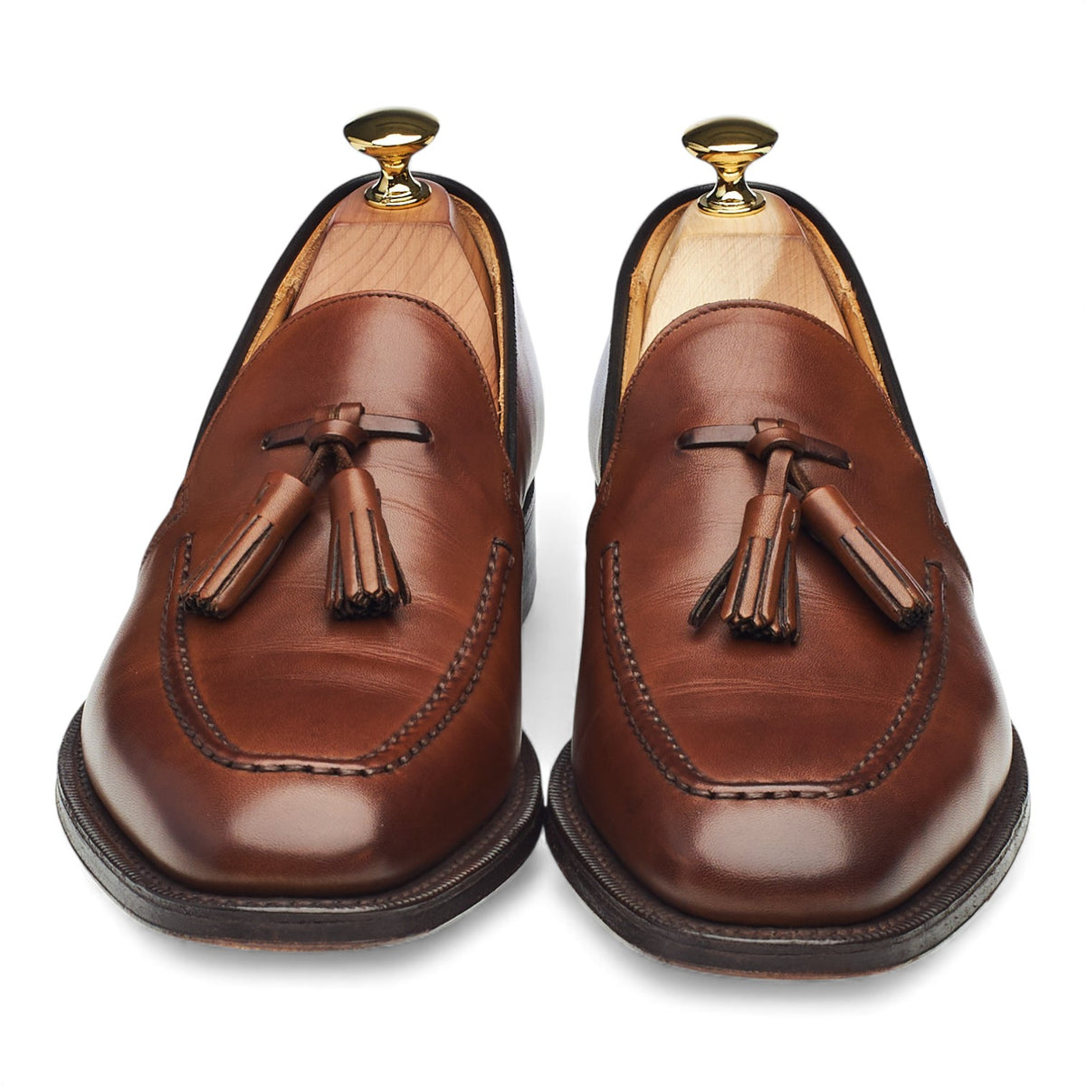 'Harrow' Brown Leather Tassel Loafers UK 7.5 F