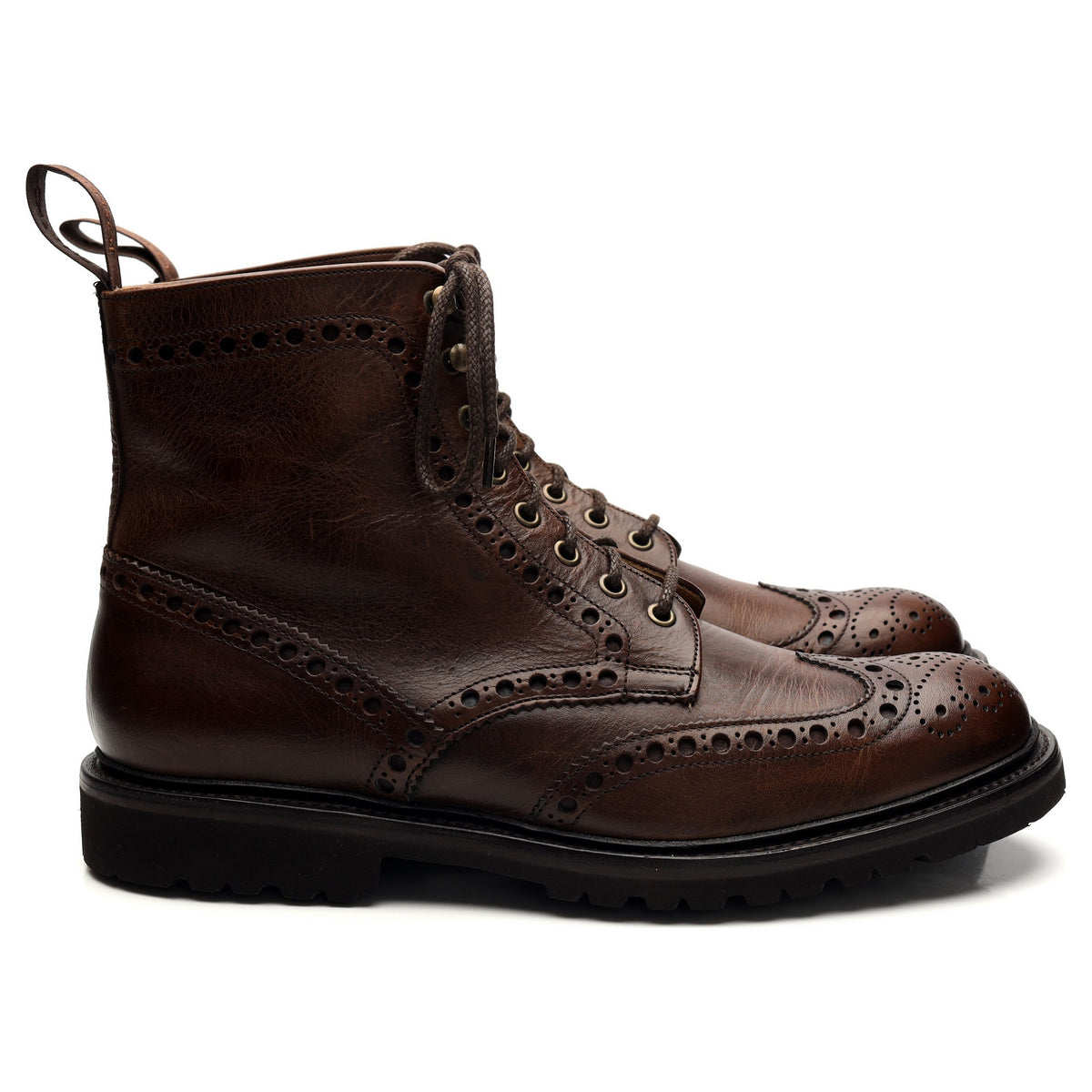 &#39;Tweed Eco&#39; Dark Brown Leather Brogue Boots UK 10 F