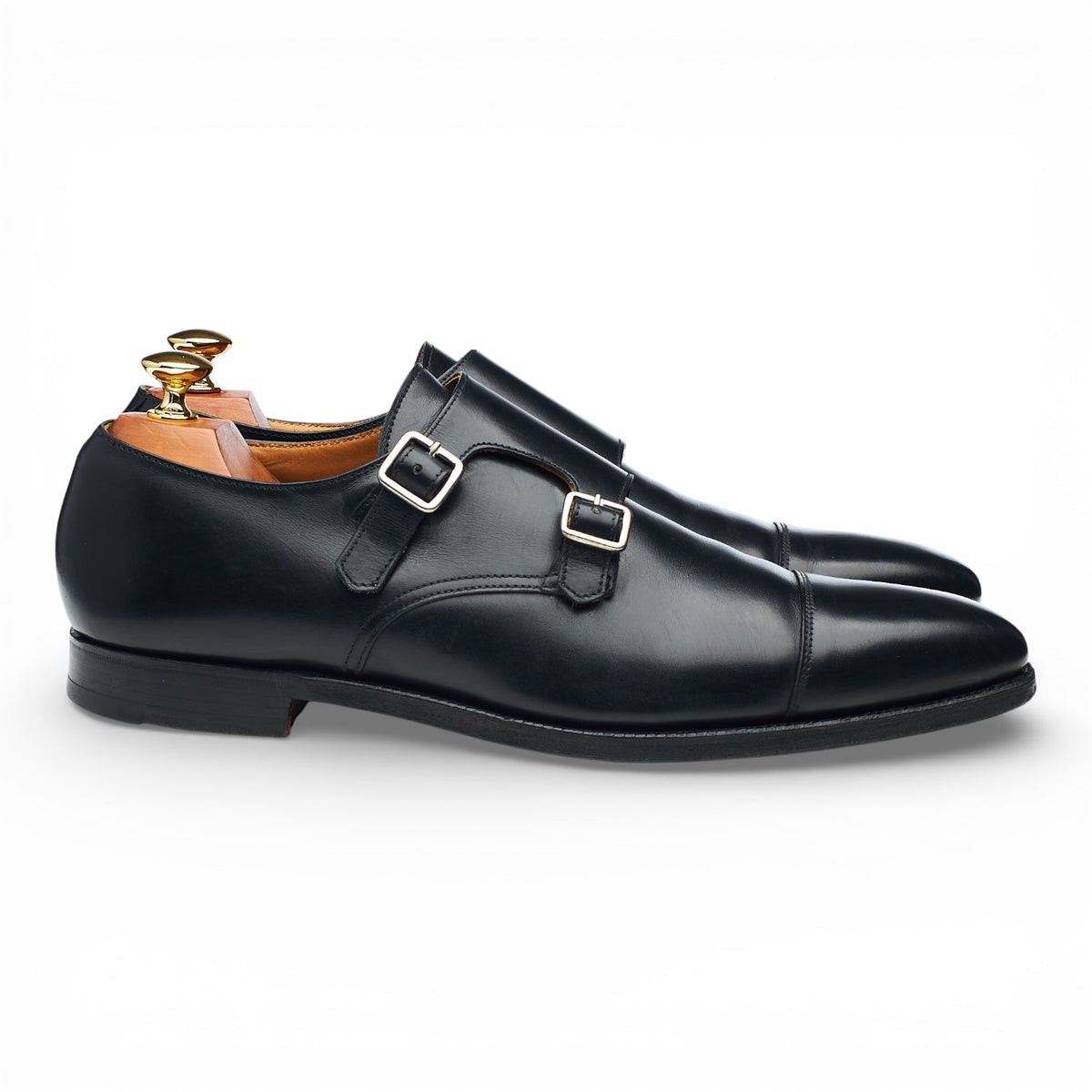 'Lowndes' Black Leather Double Monk Strap UK 9 E