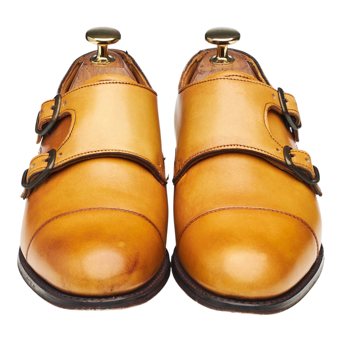 Women's 'Emily' Tan Brown Leather Double Monk Strap UK 3 D