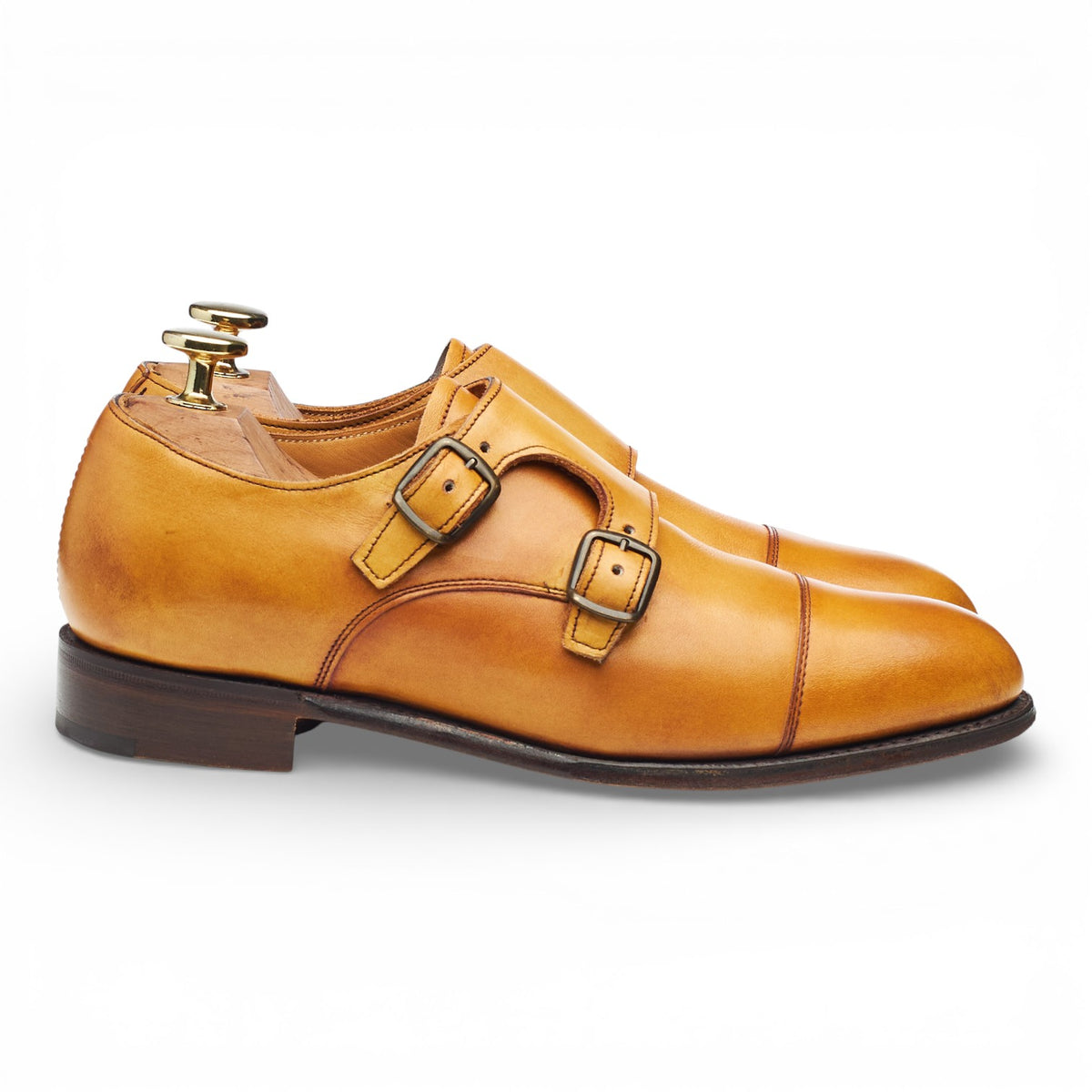 Women's 'Emily' Tan Brown Leather Double Monk Strap UK 3 D