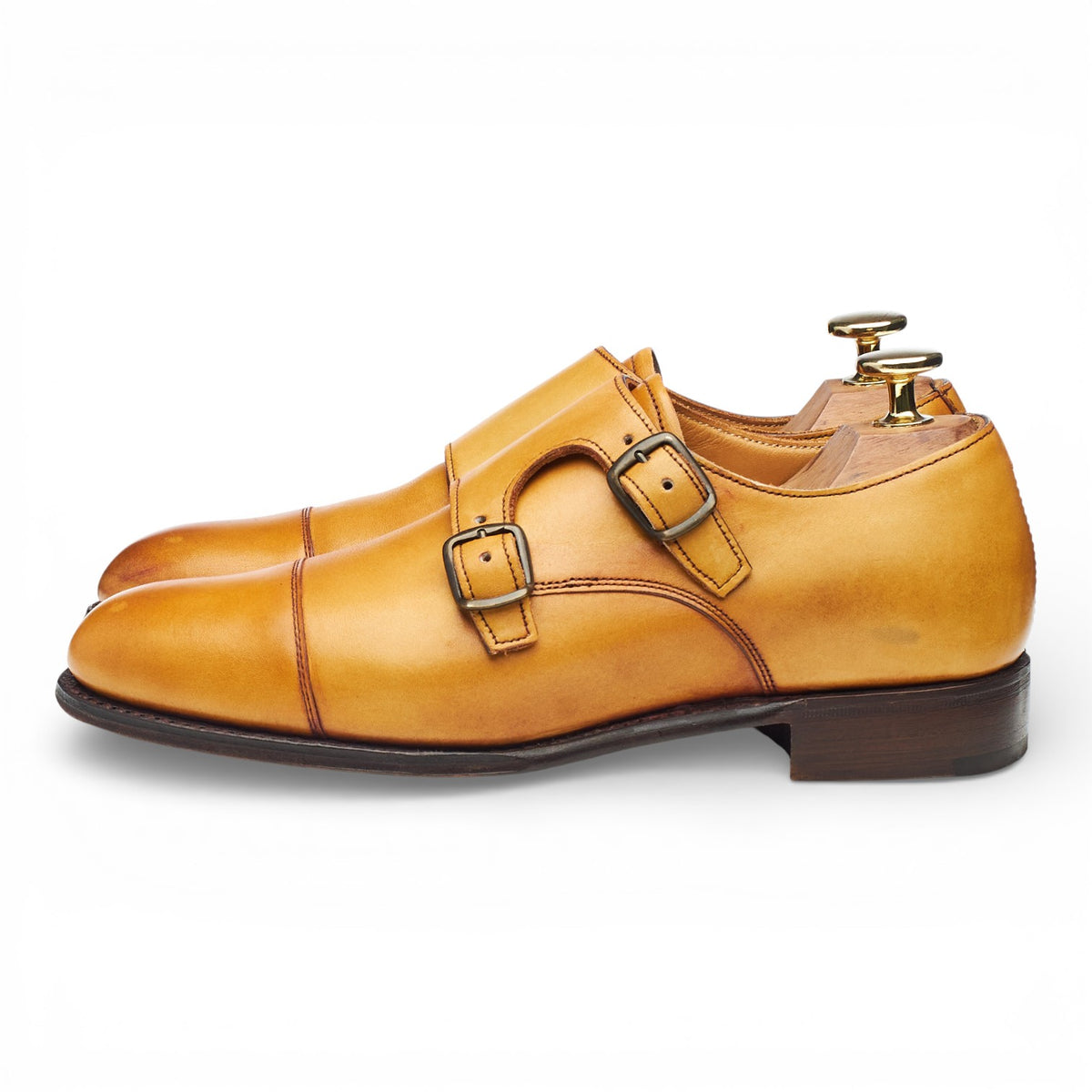Women's 'Emily' Tan Brown Leather Double Monk Strap UK 3 D
