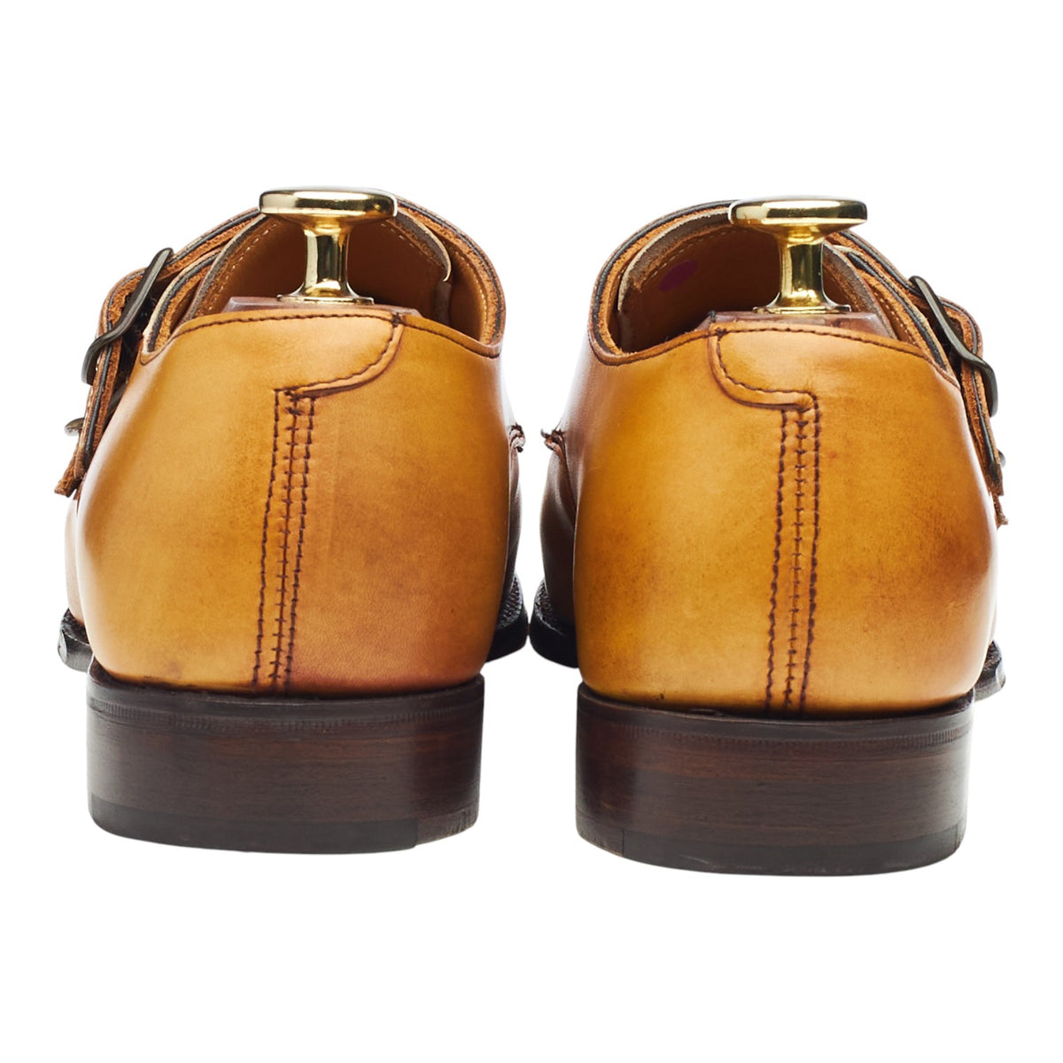 Women's 'Emily' Tan Brown Leather Double Monk Strap UK 3 D