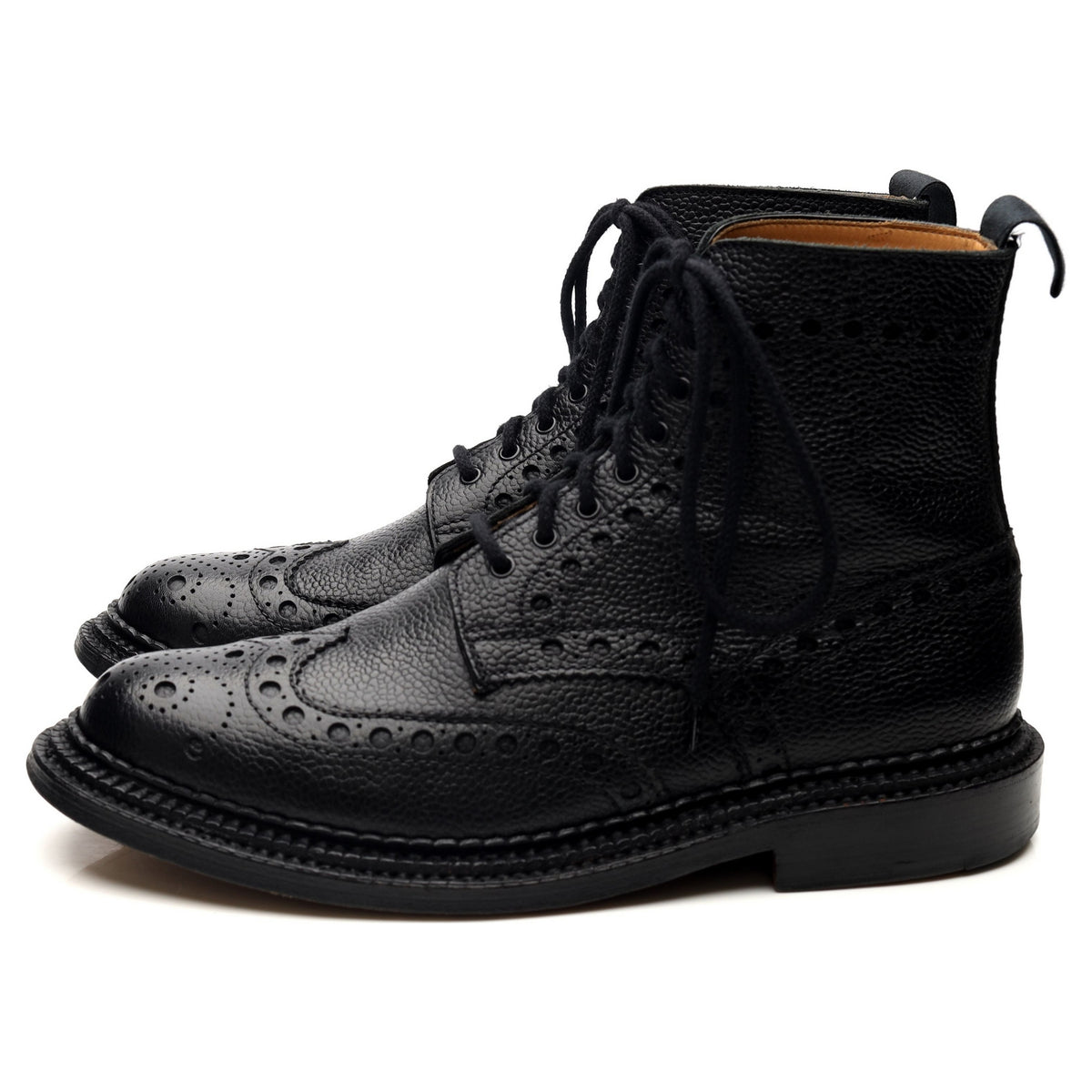 Fred' Triple Welt Black Leather Brogue Boots UK G Abbot's Shoes