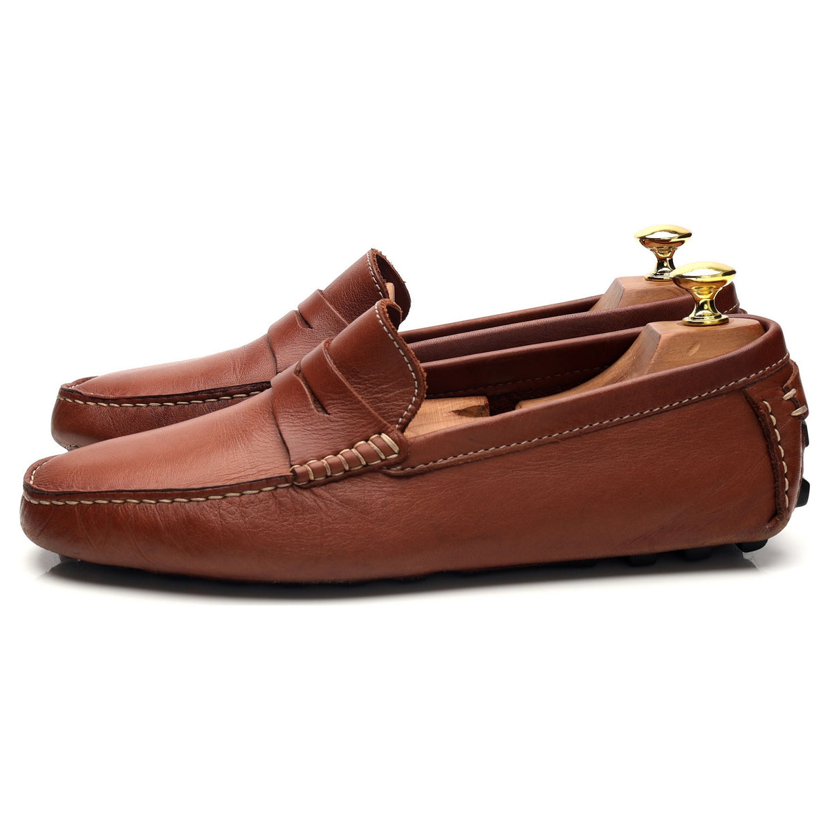 Tan Brown Leather Driving Loafers UK 8