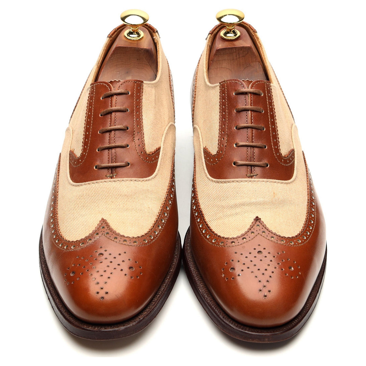 Peal &amp; Co Tan Brown Leather Oxford Spectator Brogues UK 9 US 10