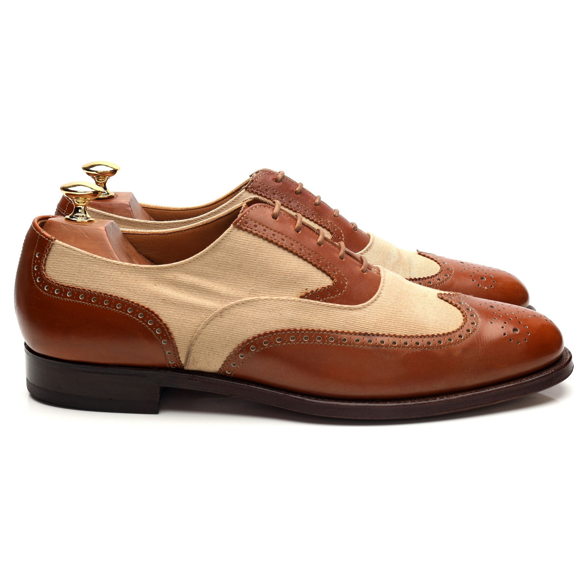 Peal &amp; Co Tan Brown Leather Oxford Spectator Brogues UK 9 US 10