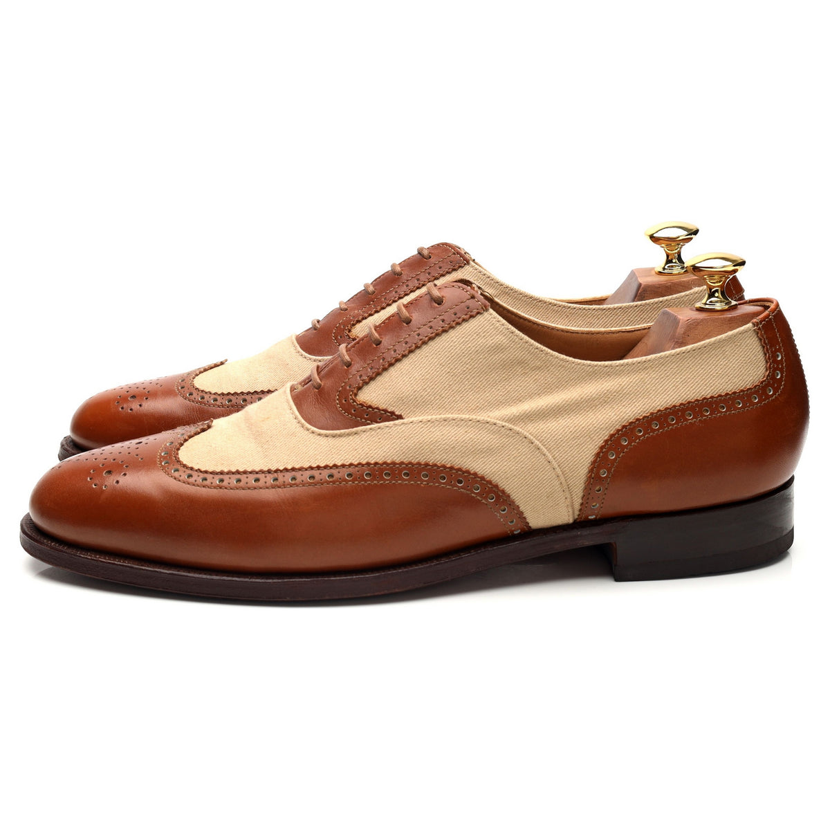 Peal &amp; Co Tan Brown Leather Oxford Spectator Brogues UK 9 US 10