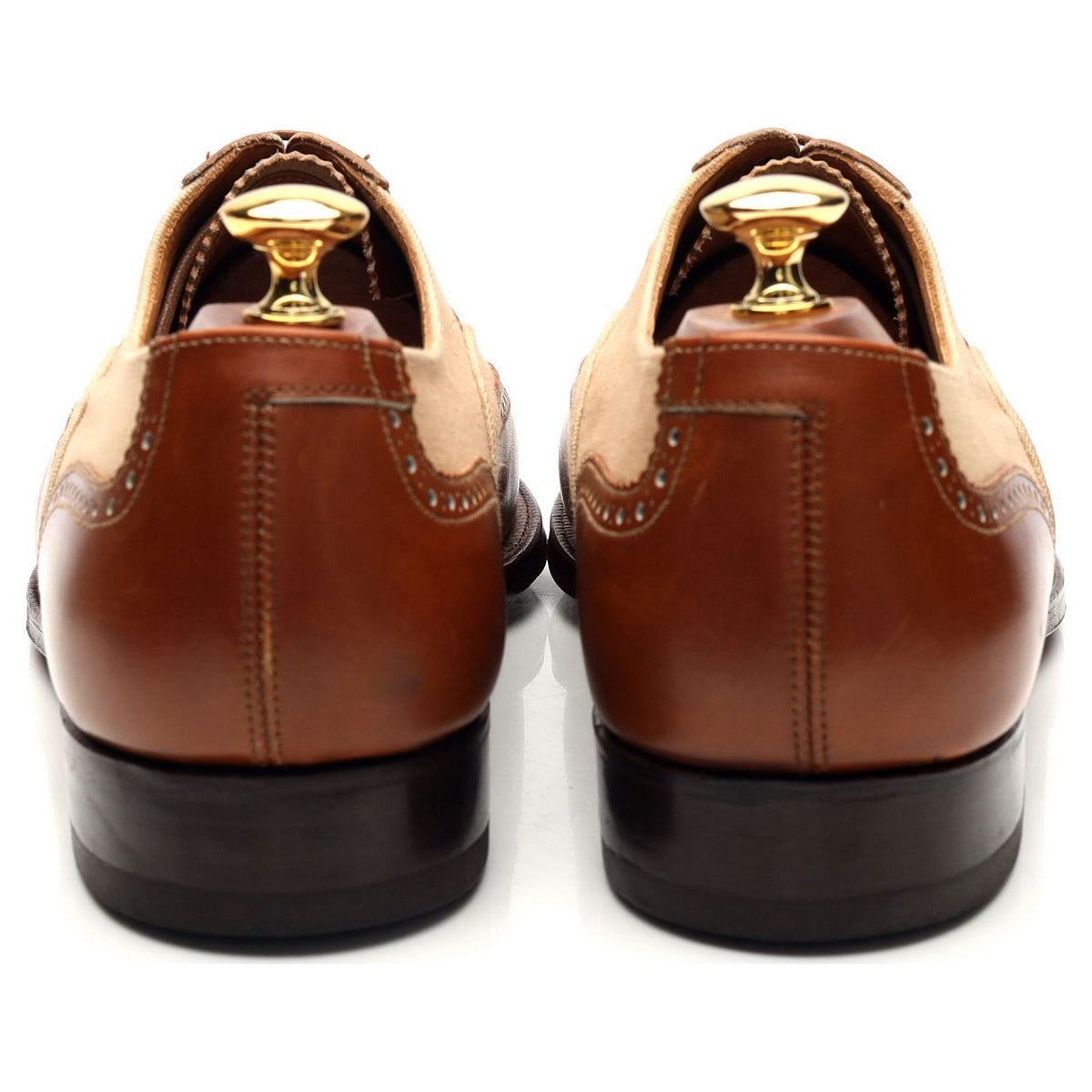 Peal &amp; Co Tan Brown Leather Oxford Spectator Brogues UK 9 US 10