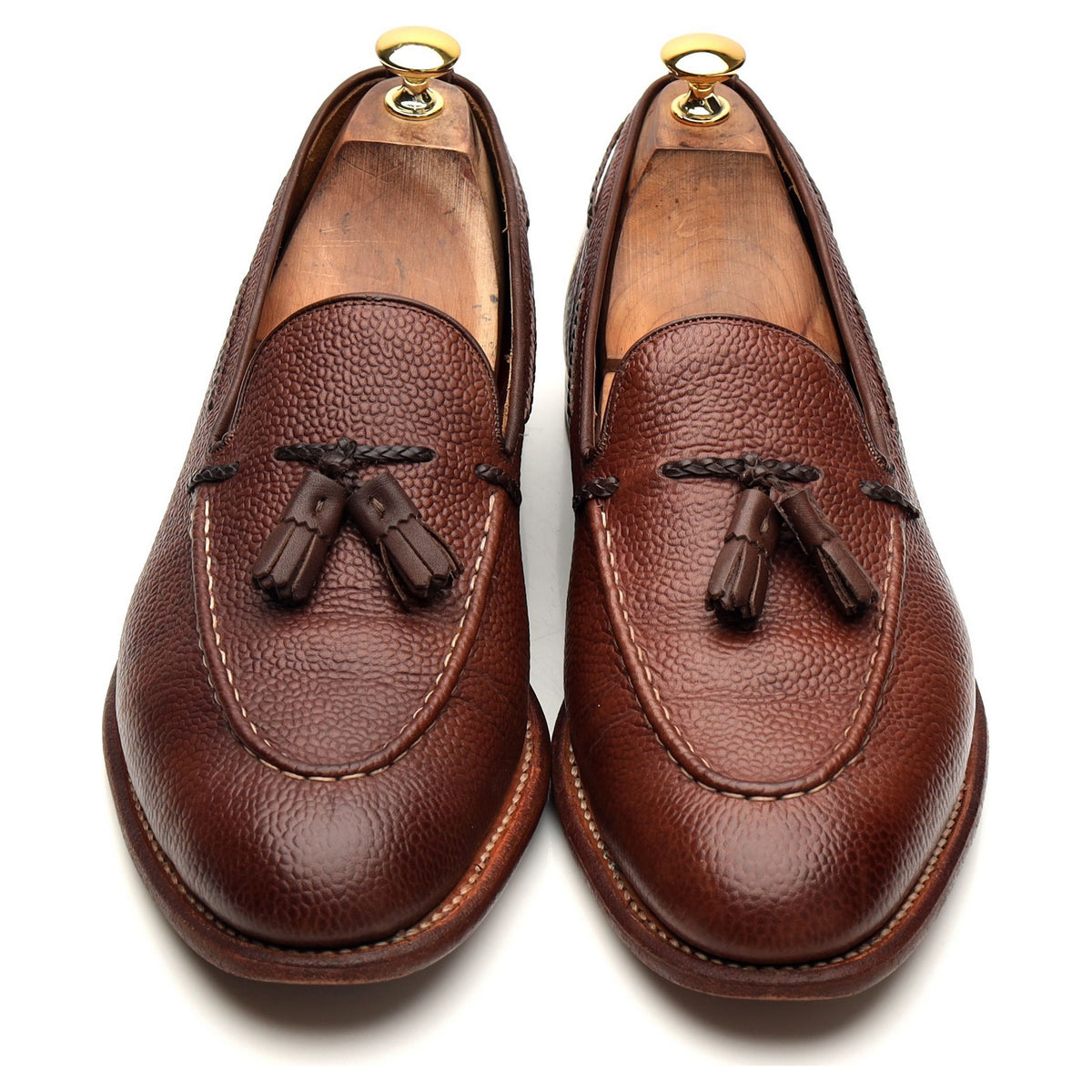 &#39;Scott&#39; Brown Grain Leather Tassel Loafers UK 10 E
