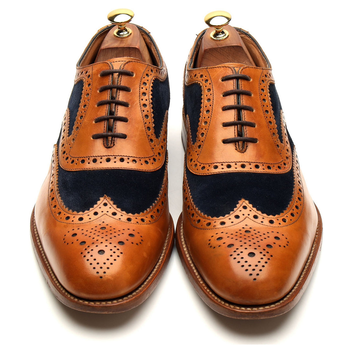 1880 &#39;Tarantula&#39; Tan Brown Leather Navy Suede Two Tone Oxford Brogues UK 10 F