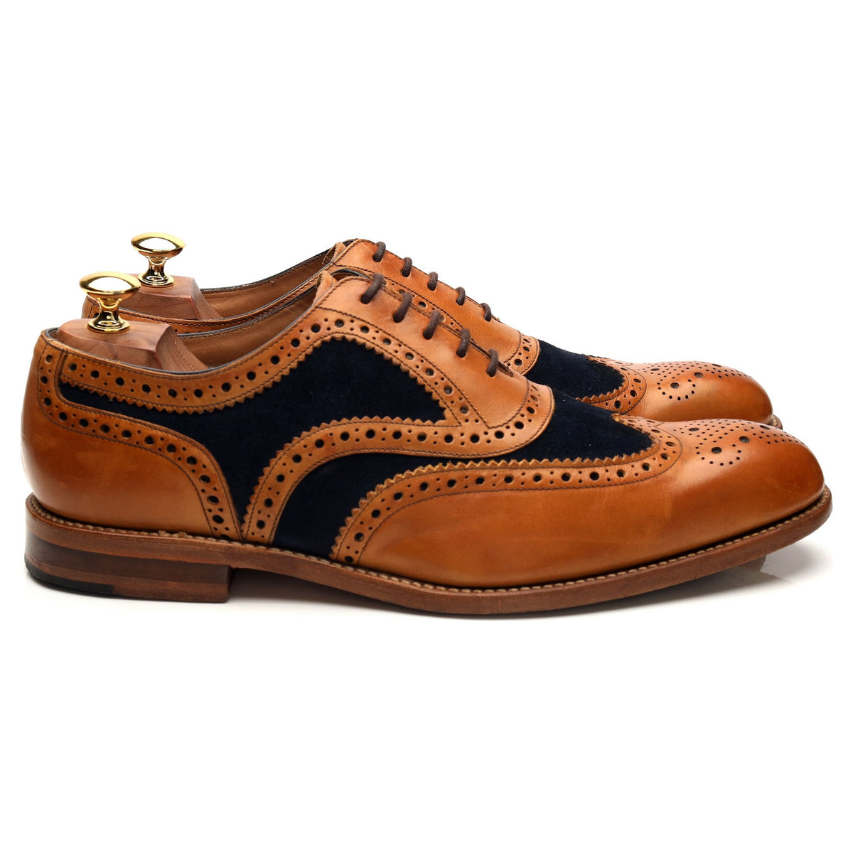 1880 &#39;Tarantula&#39; Tan Brown Leather Navy Suede Two Tone Oxford Brogues UK 10 F