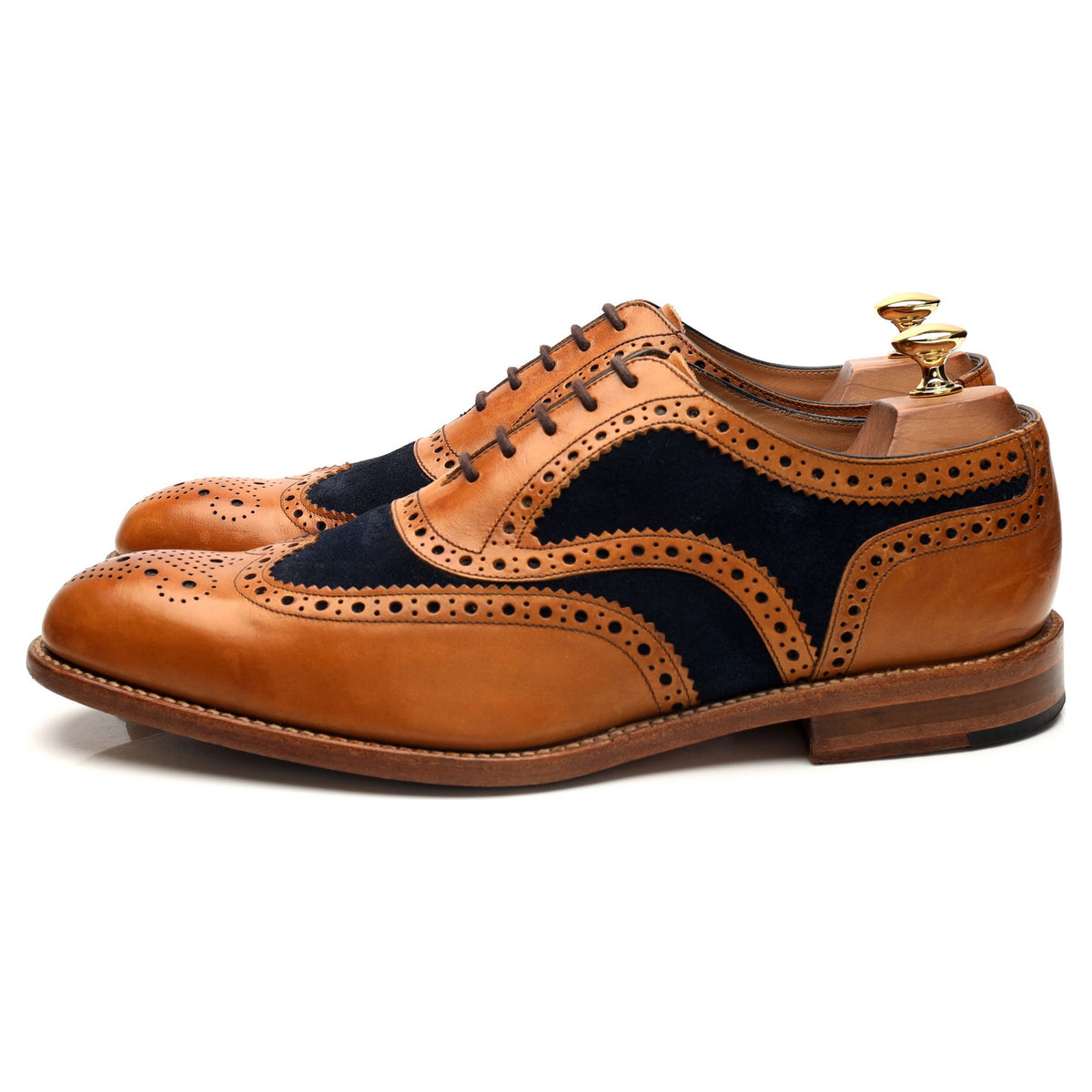 1880 &#39;Tarantula&#39; Tan Brown Leather Navy Suede Two Tone Oxford Brogues UK 10 F