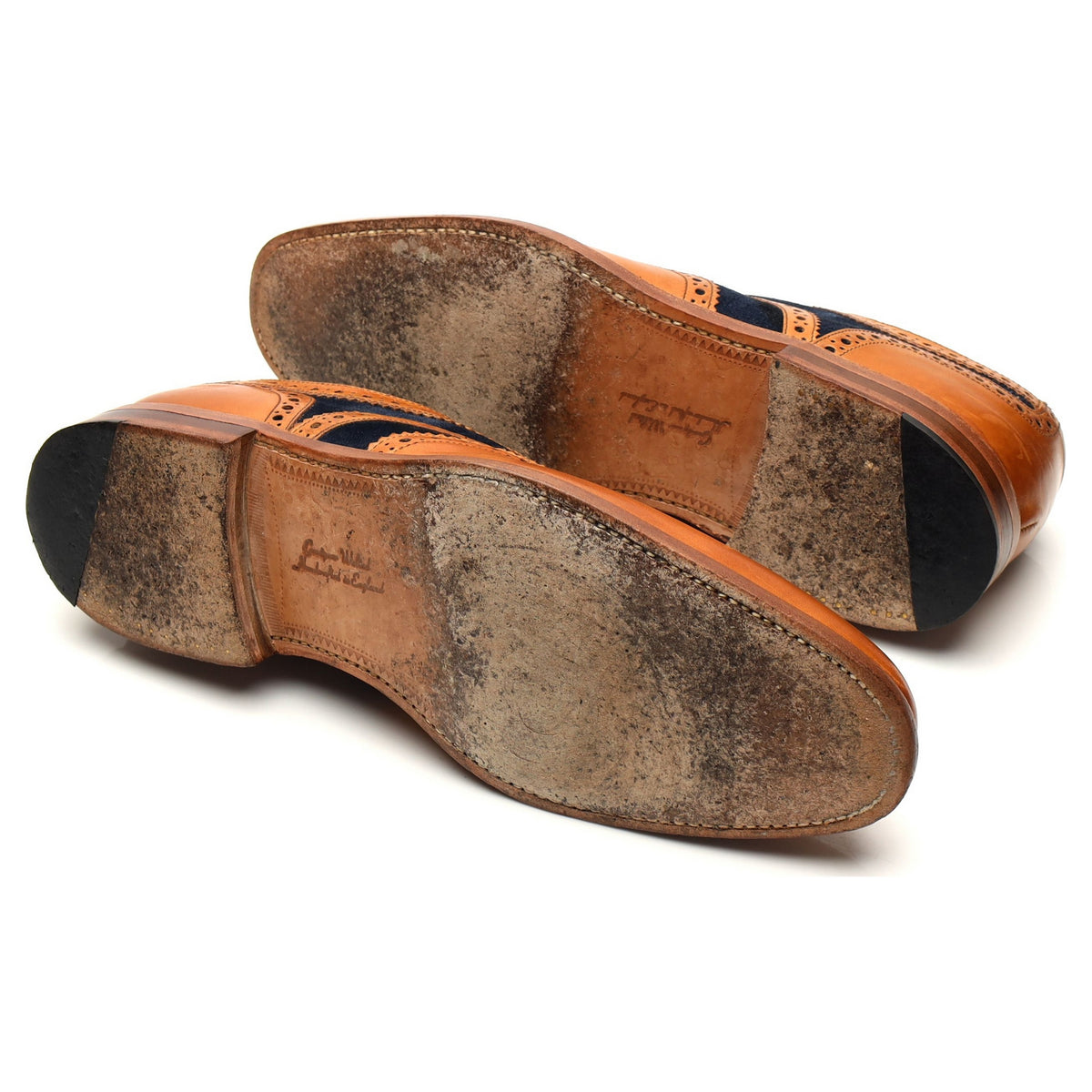 1880 &#39;Tarantula&#39; Tan Brown Leather Navy Suede Two Tone Oxford Brogues UK 10 F