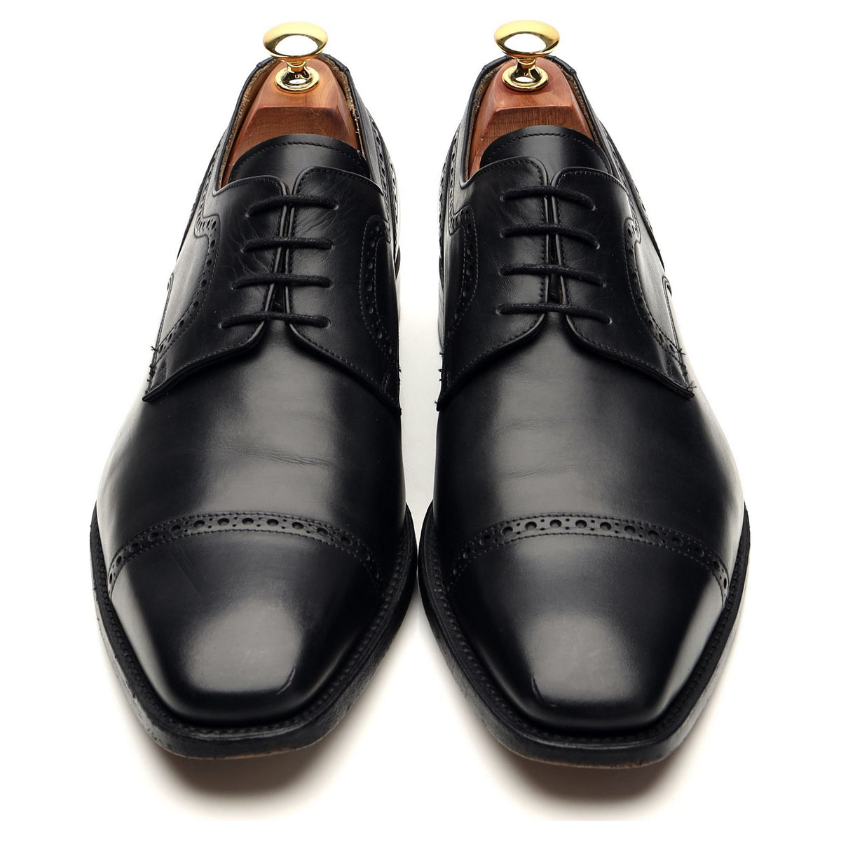 &#39;Leo&#39; Black Leather Derby Brogues UK 8 G